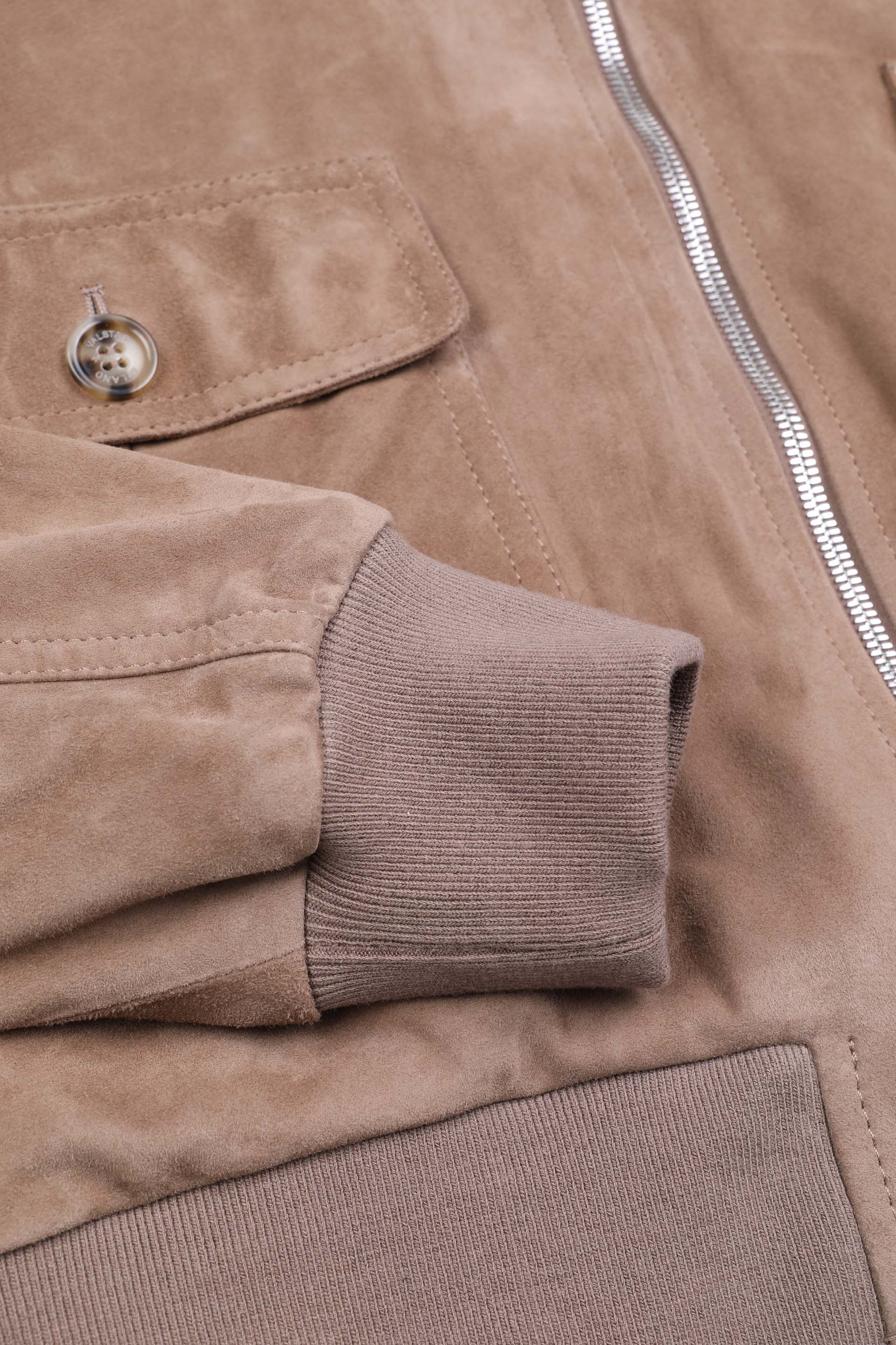 Reversible Zip jacket in suede leather and water repellent fabric. Bei