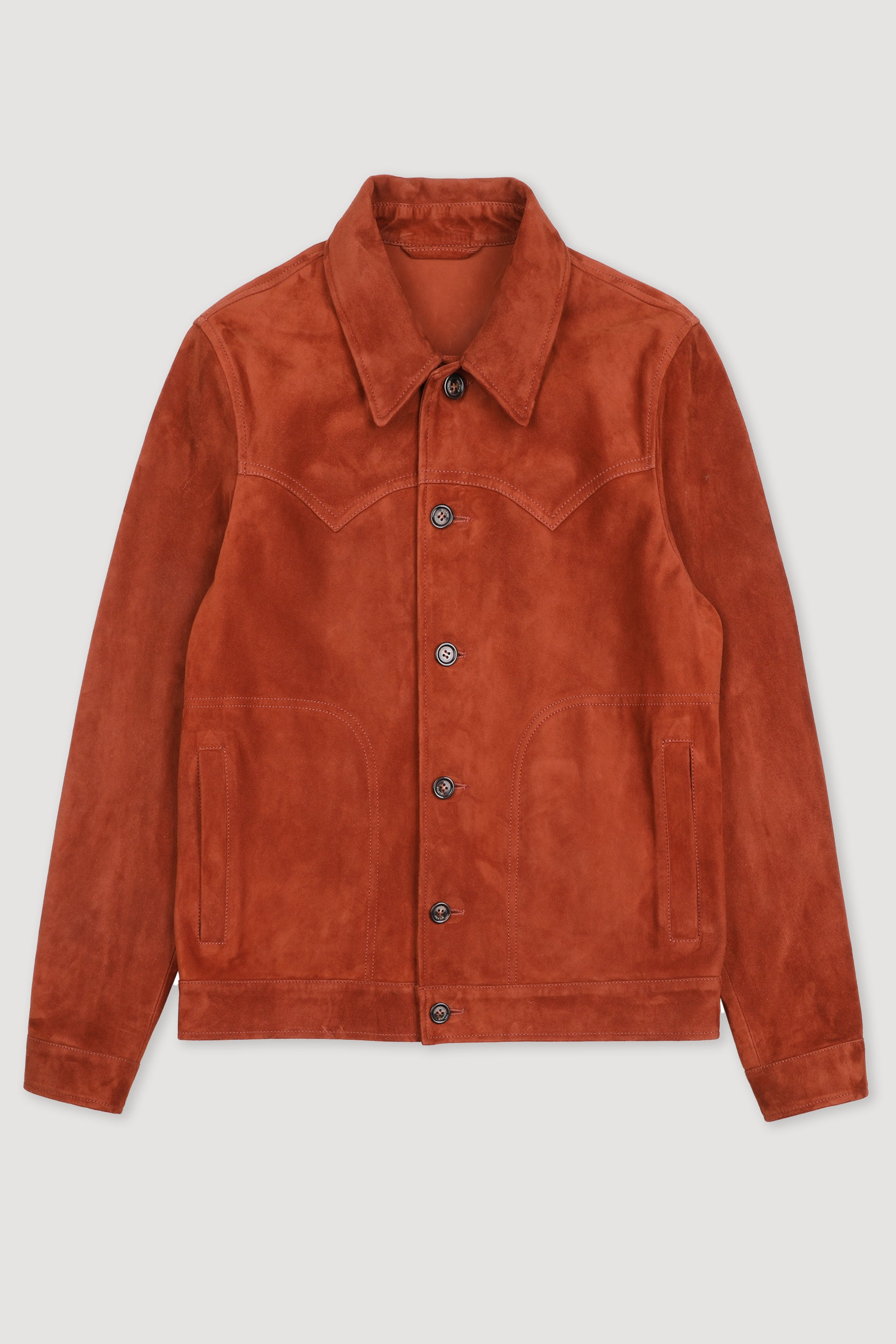 GIUBBOTTO CLINT CON BOTTONI, COLLO CAMICIA, SFODERATO, SOFT SUEDE - Terra di siena