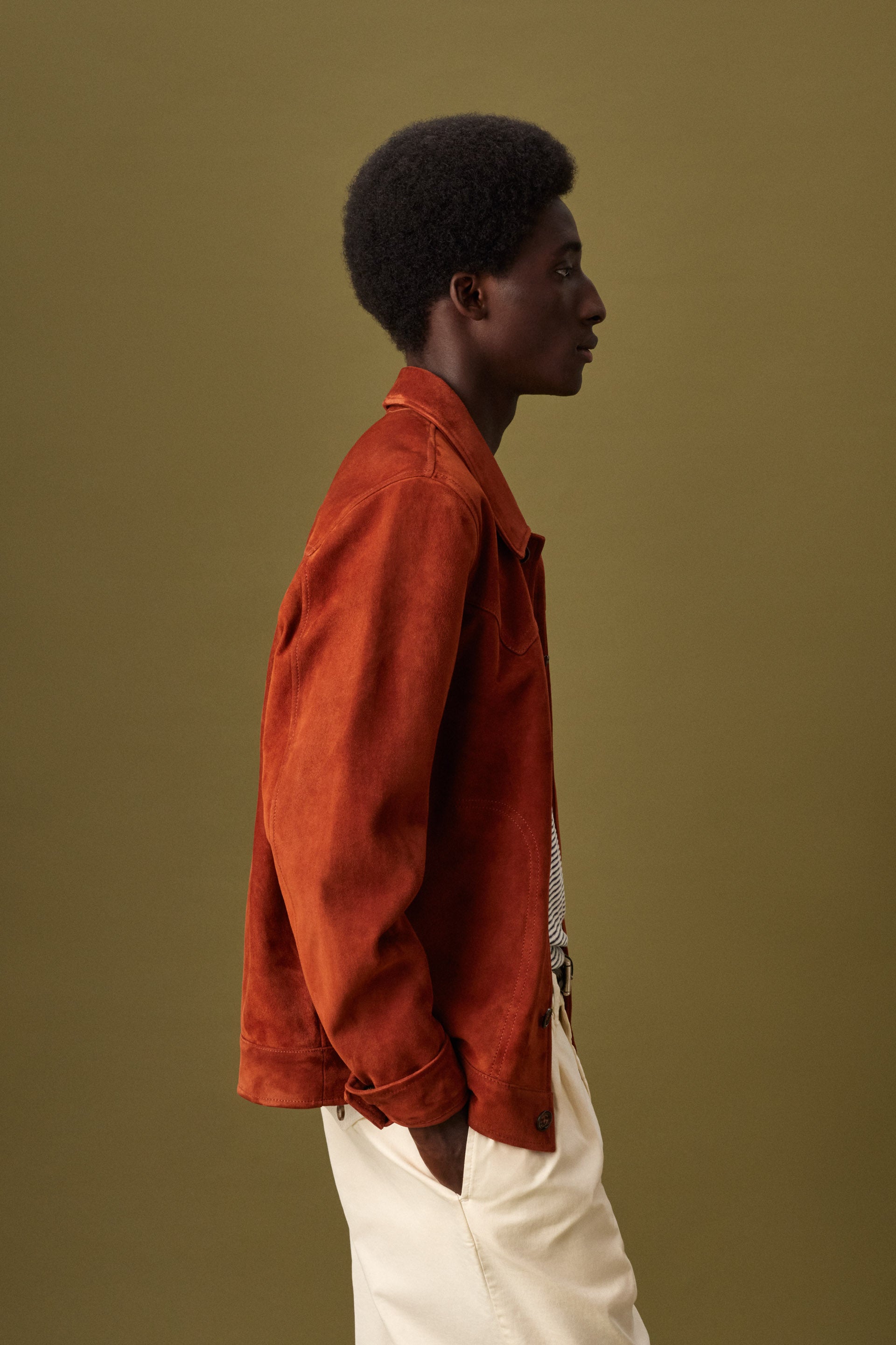 Clint unlined suede jacket with Western-style details. Orange - Terra