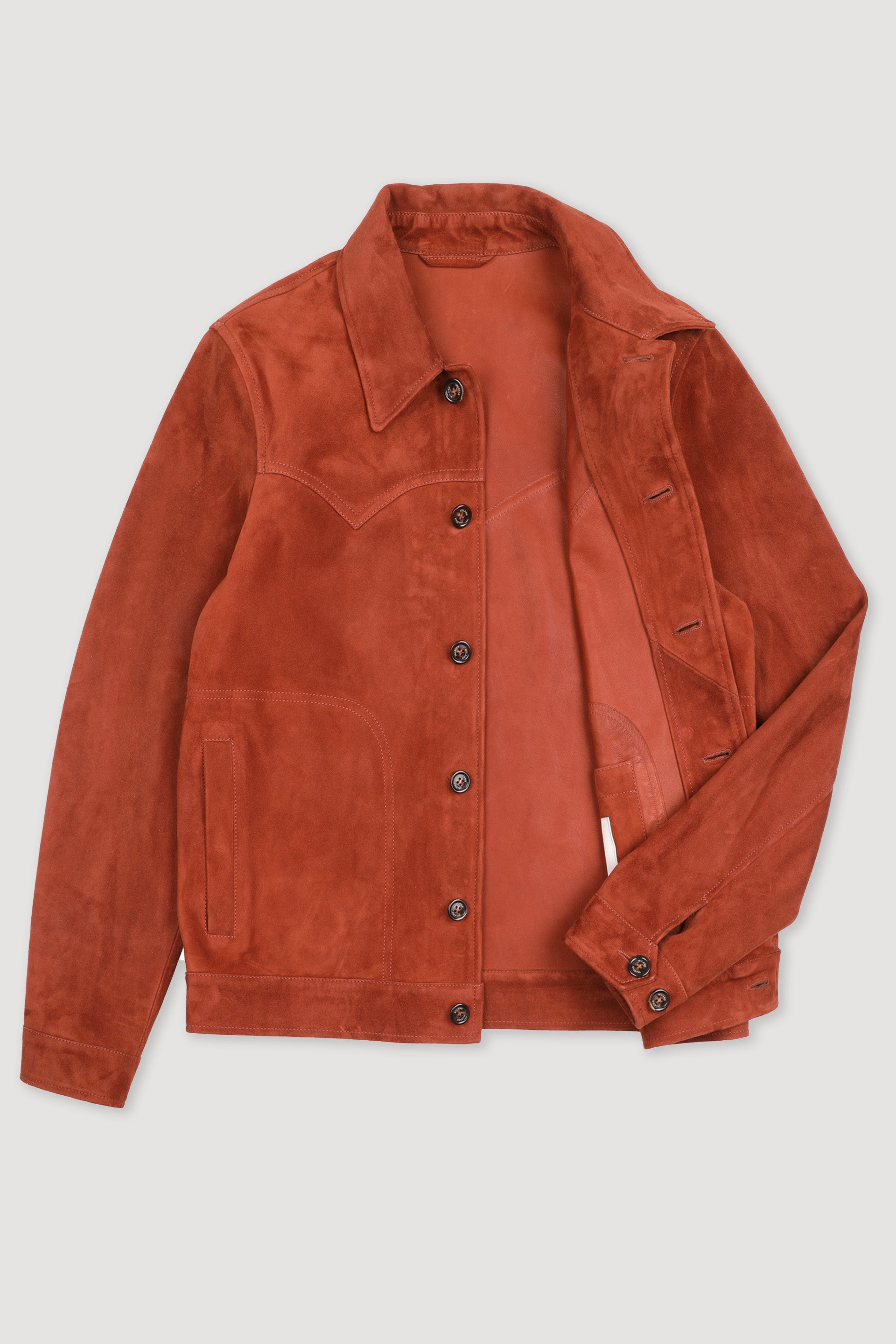 GIUBBOTTO CLINT CON BOTTONI, COLLO CAMICIA, SFODERATO, SOFT SUEDE - Terra di siena