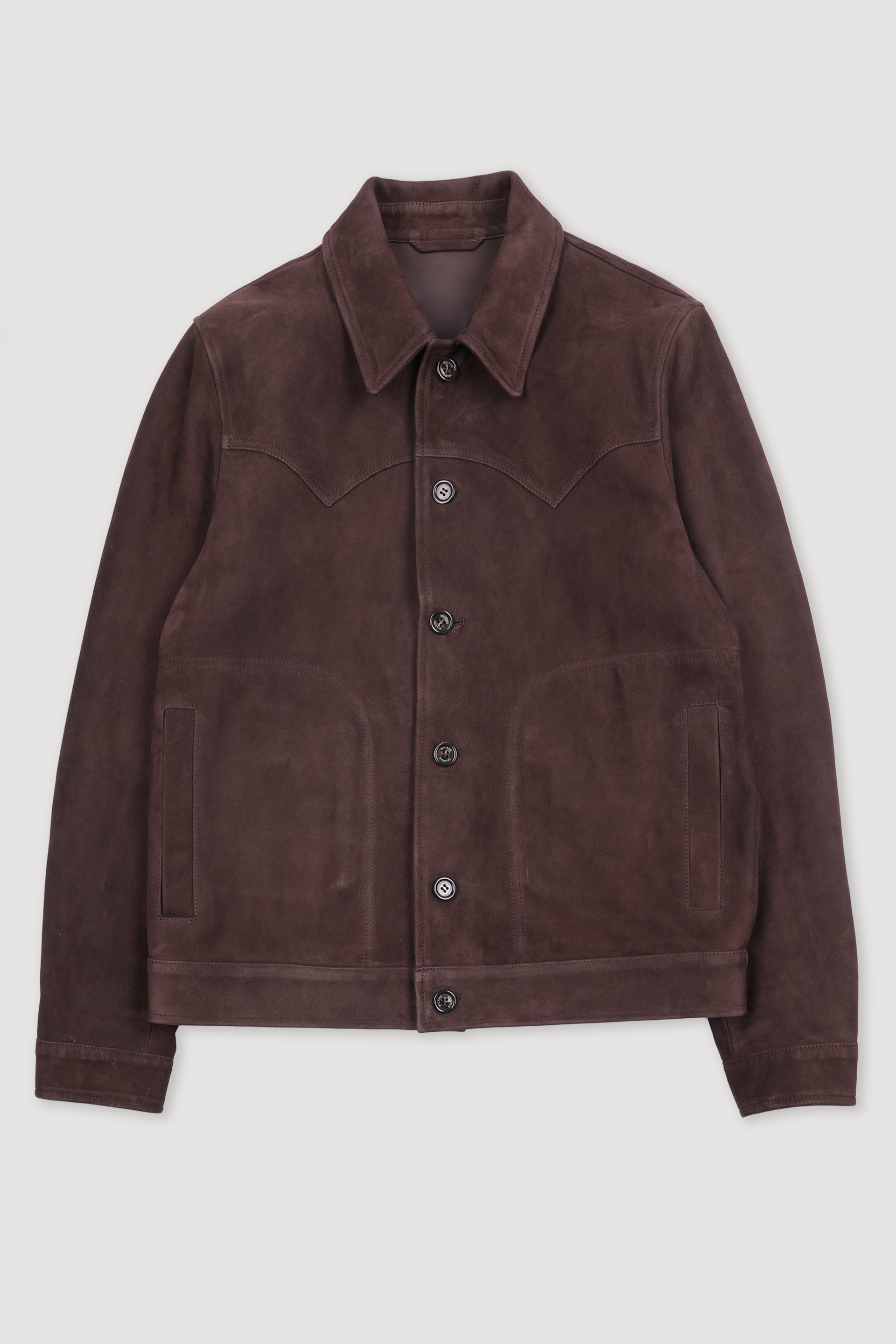 GIUBBOTTO CLINT CON BOTTONI, COLLO CAMICIA, SFODERATO, SOFT SUEDE - Chocolate