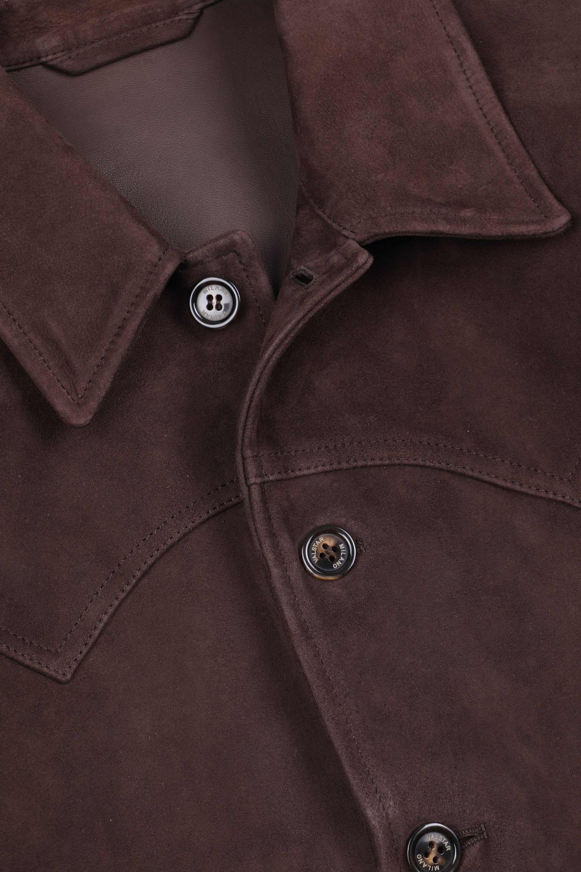 GIUBBOTTO CLINT CON BOTTONI, COLLO CAMICIA, SFODERATO, SOFT SUEDE - Chocolate