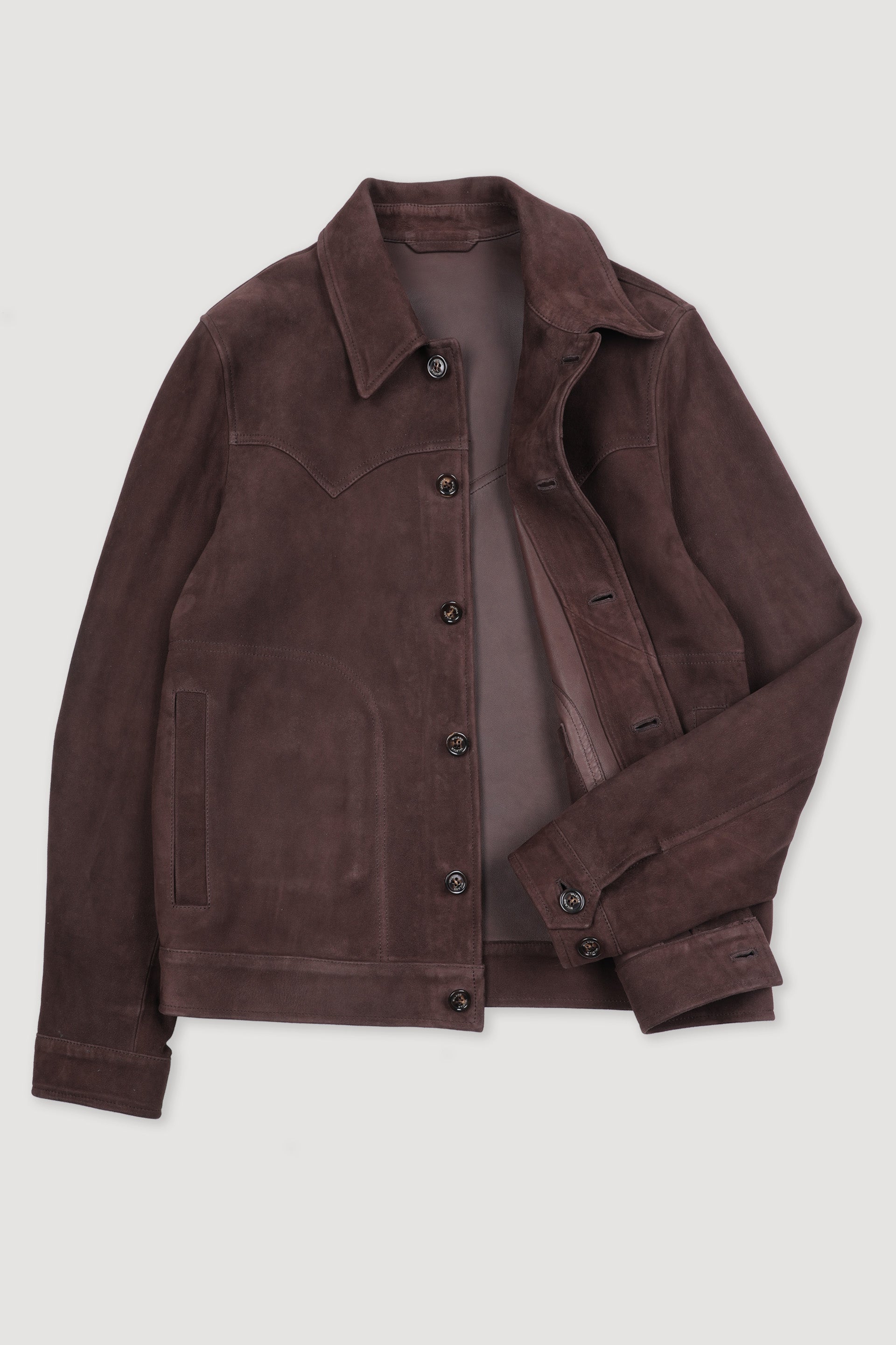 GIUBBOTTO CLINT CON BOTTONI, COLLO CAMICIA, SFODERATO, SOFT SUEDE - Chocolate