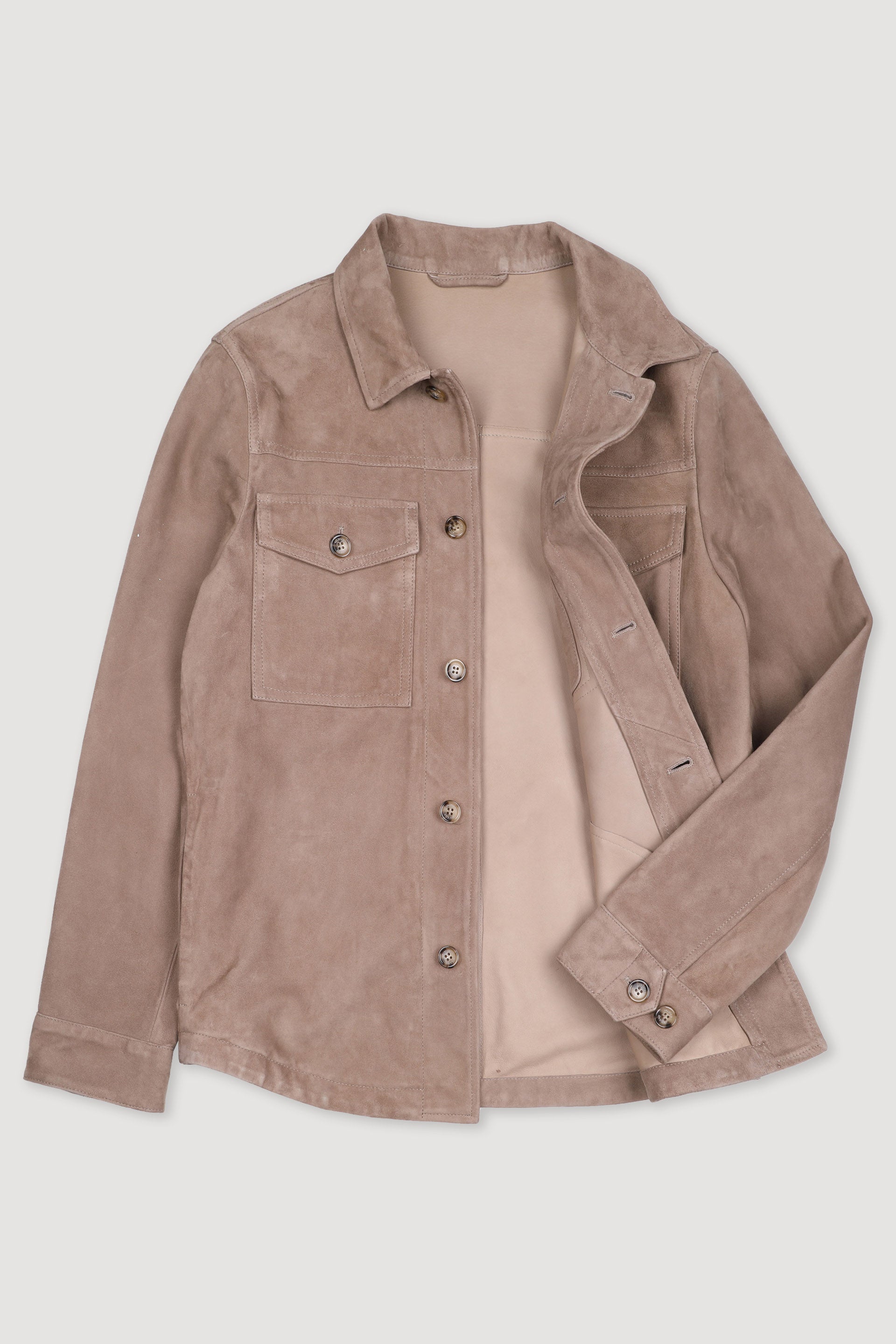 OVERSHIRT, SFODERATA, SOFT SUEDE - Greige