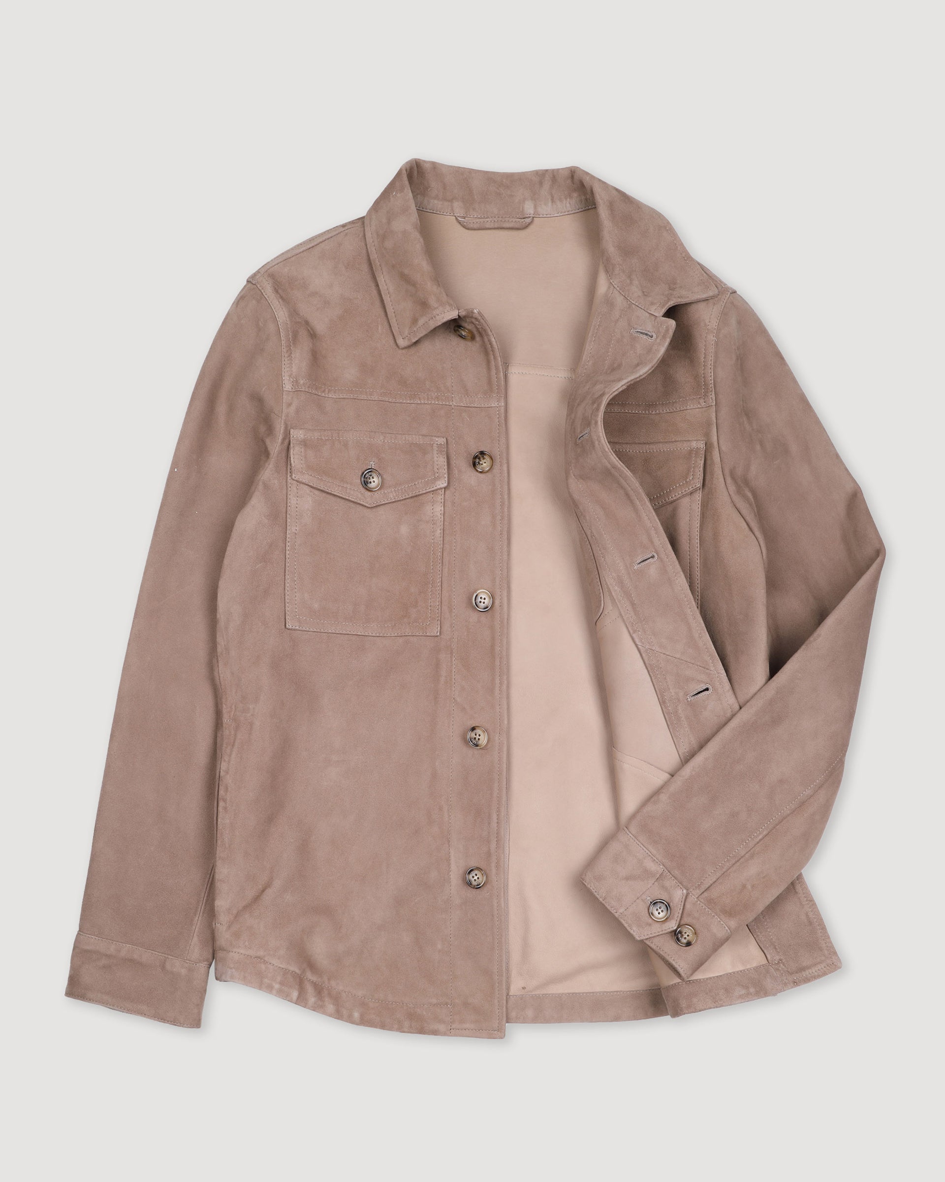 Overshirt in suede, sfoderata. Beige - Greige