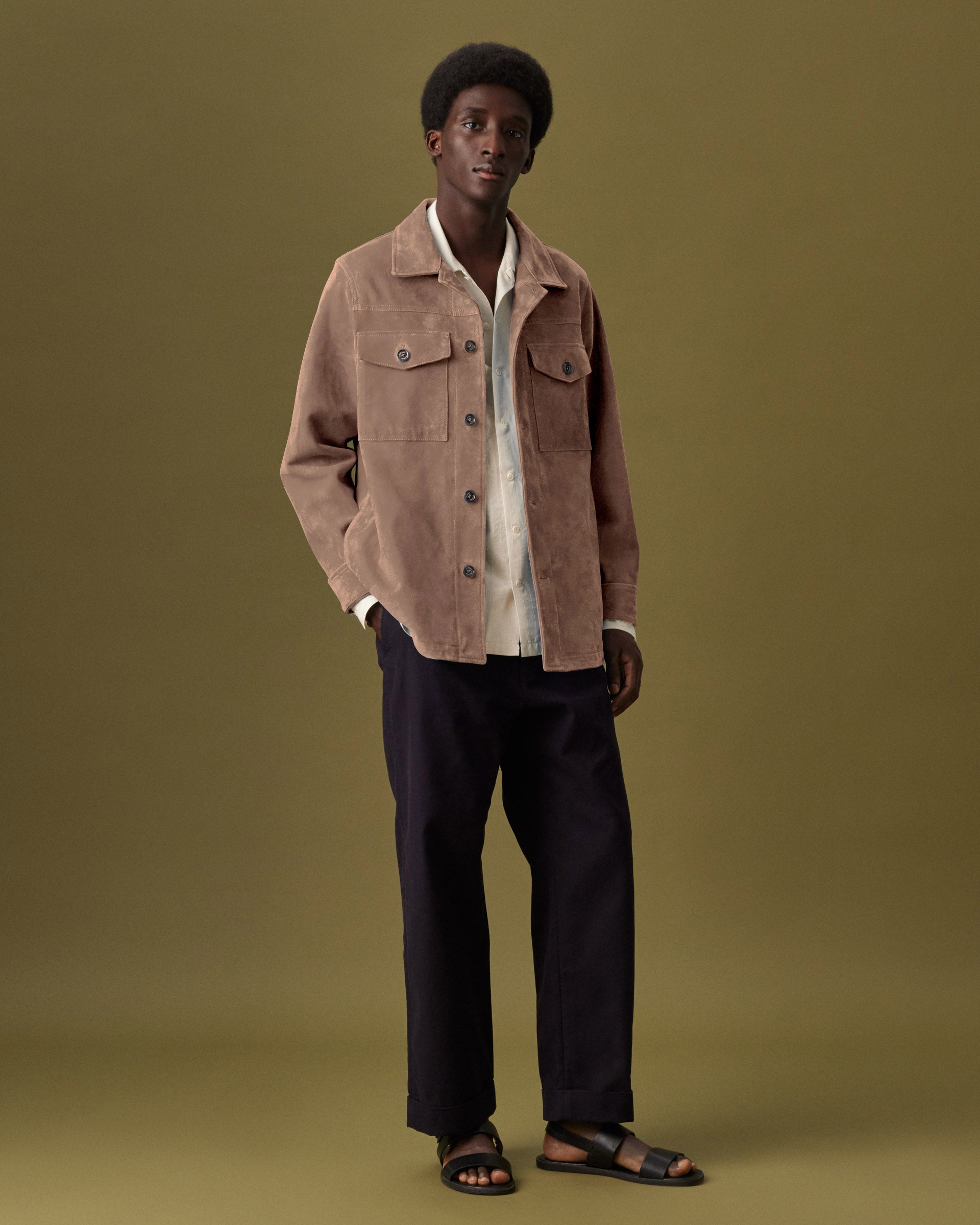 Overshirt in suede, sfoderata. Beige - Greige