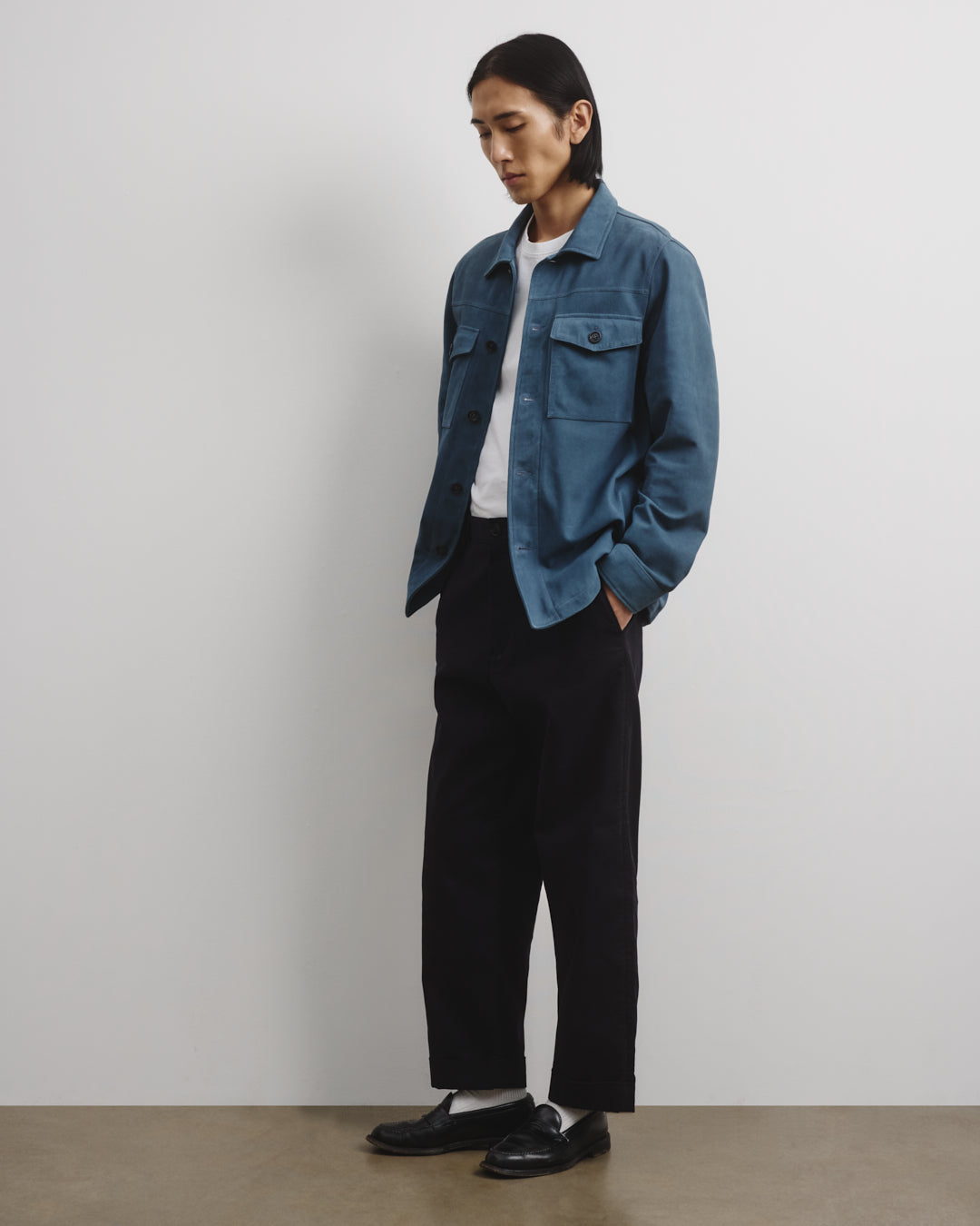 Overshirt in suede, sfoderata. Blu - Tuareg