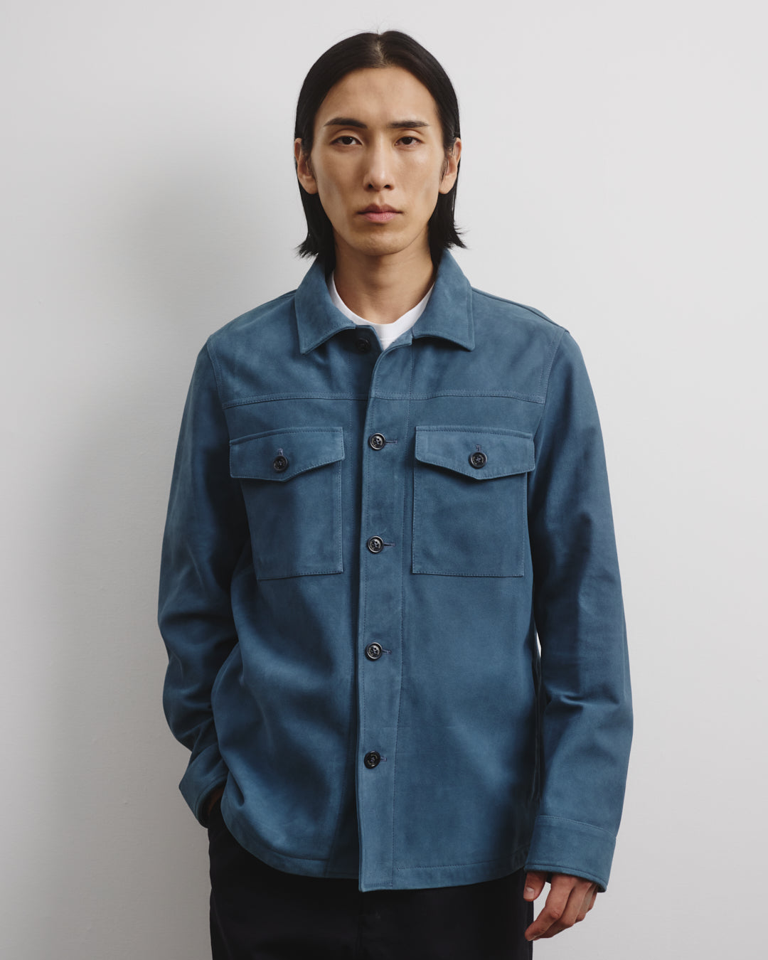 Overshirt in suede, sfoderata. Blu - Tuareg
