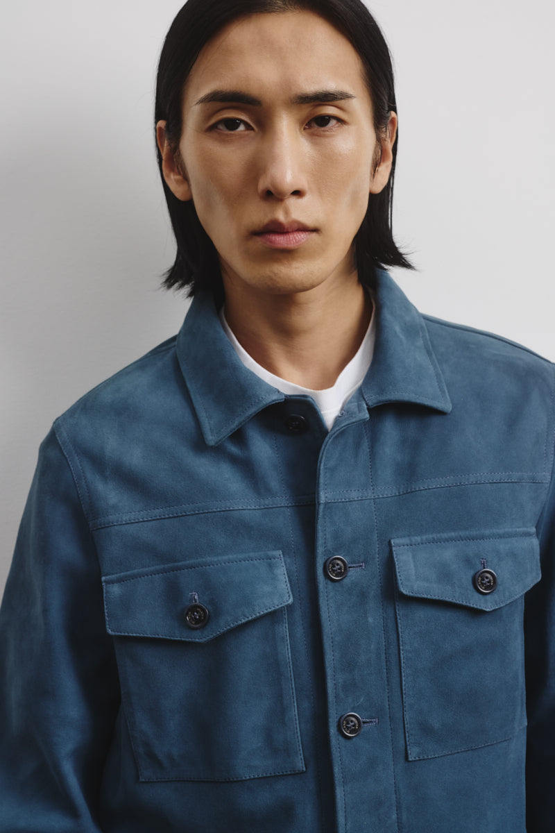 OVERSHIRT, SFODERATA, SOFT SUEDE - Tuareg blue