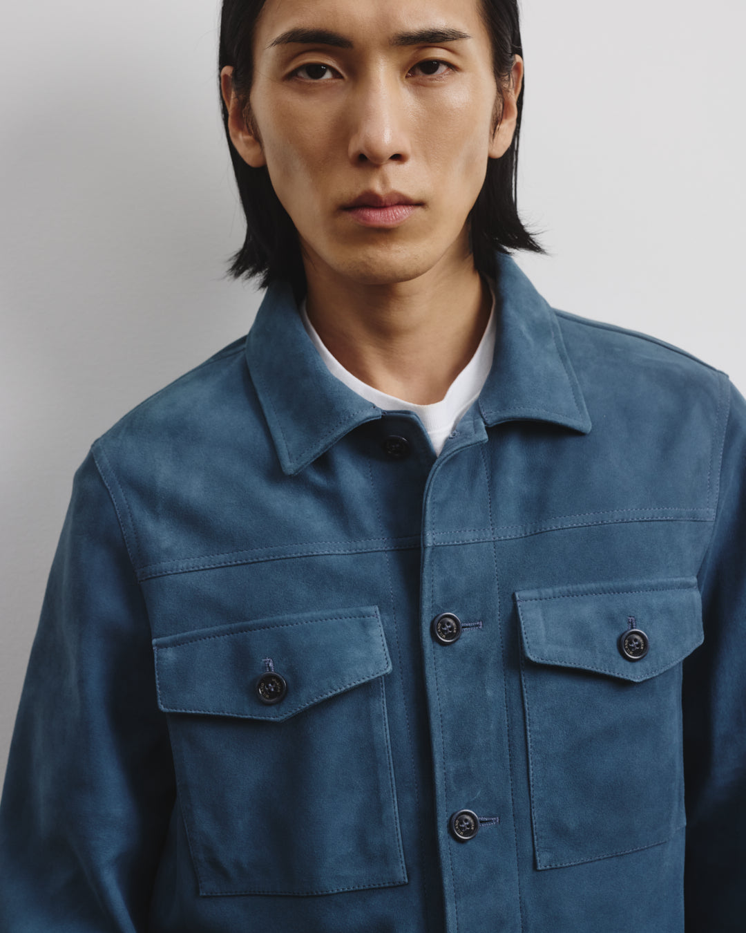 Overshirt in suede, sfoderata. Blu - Tuareg