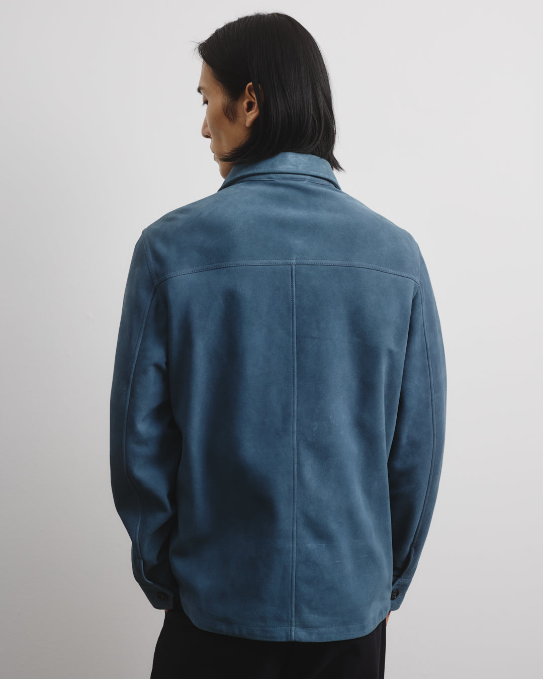 Overshirt in suede, sfoderata. Blu - Tuareg