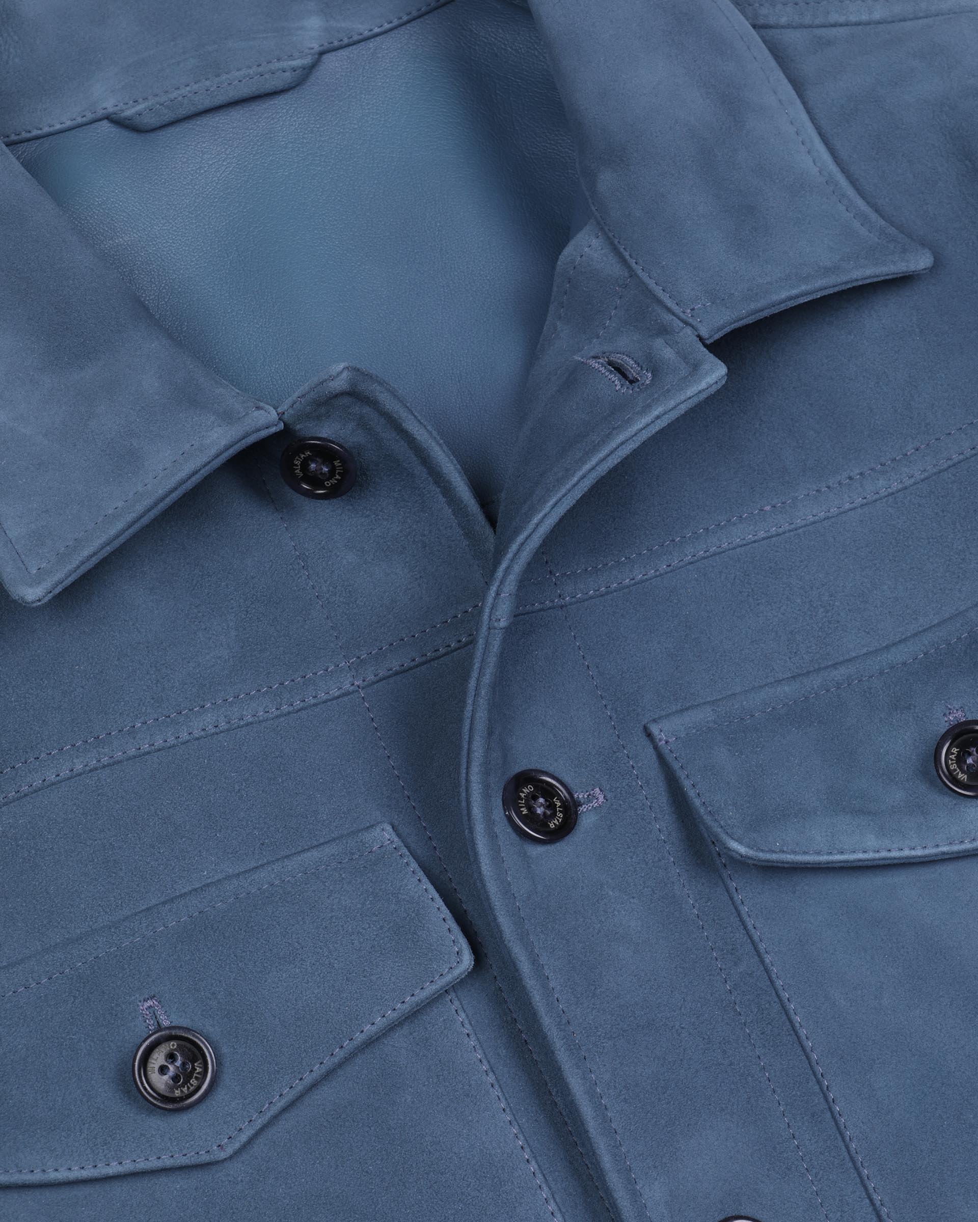 Overshirt in suede, sfoderata. Blu - Tuareg