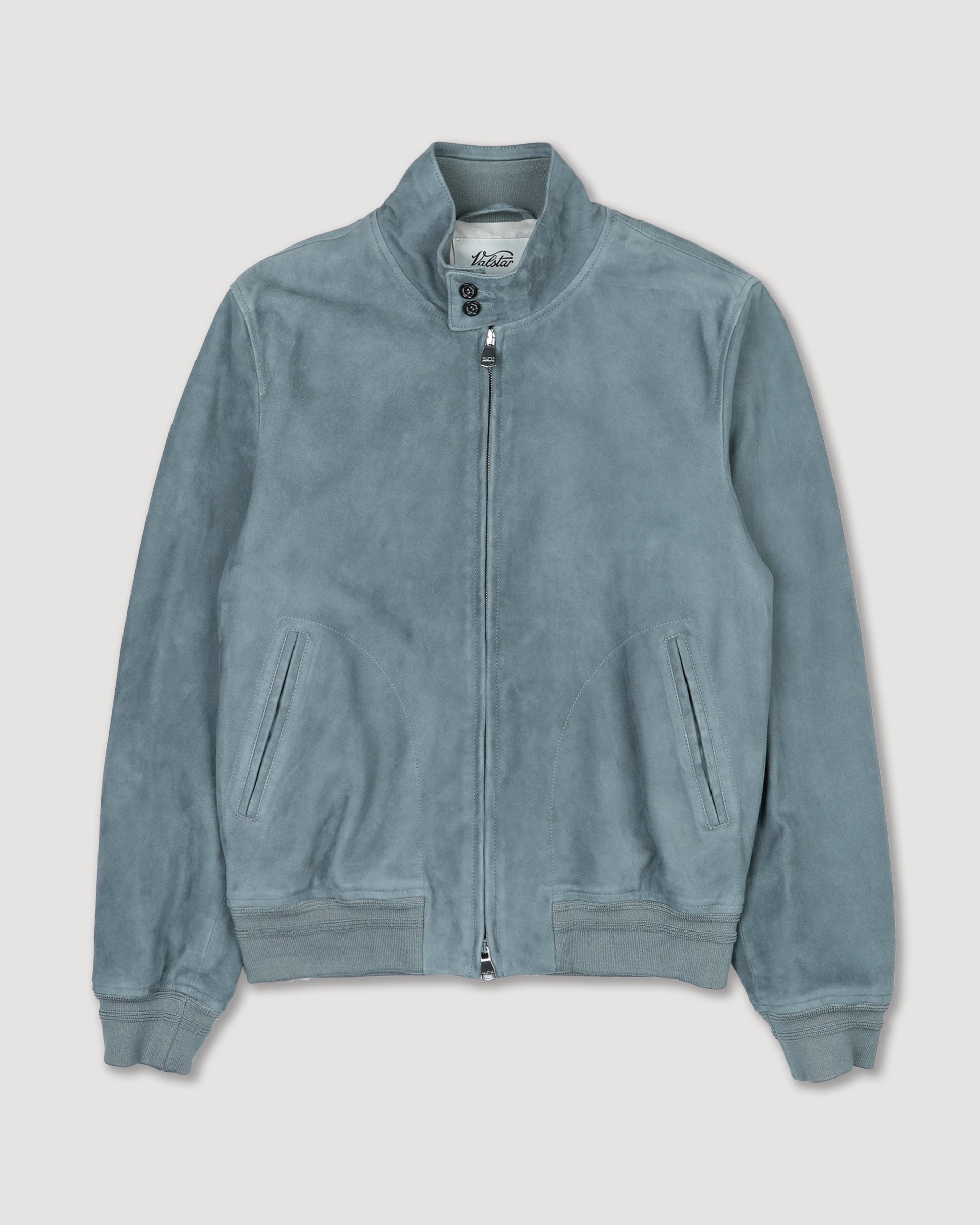 Giubbotto biker con zip in suede, foderato. Azzurro - Fiordo