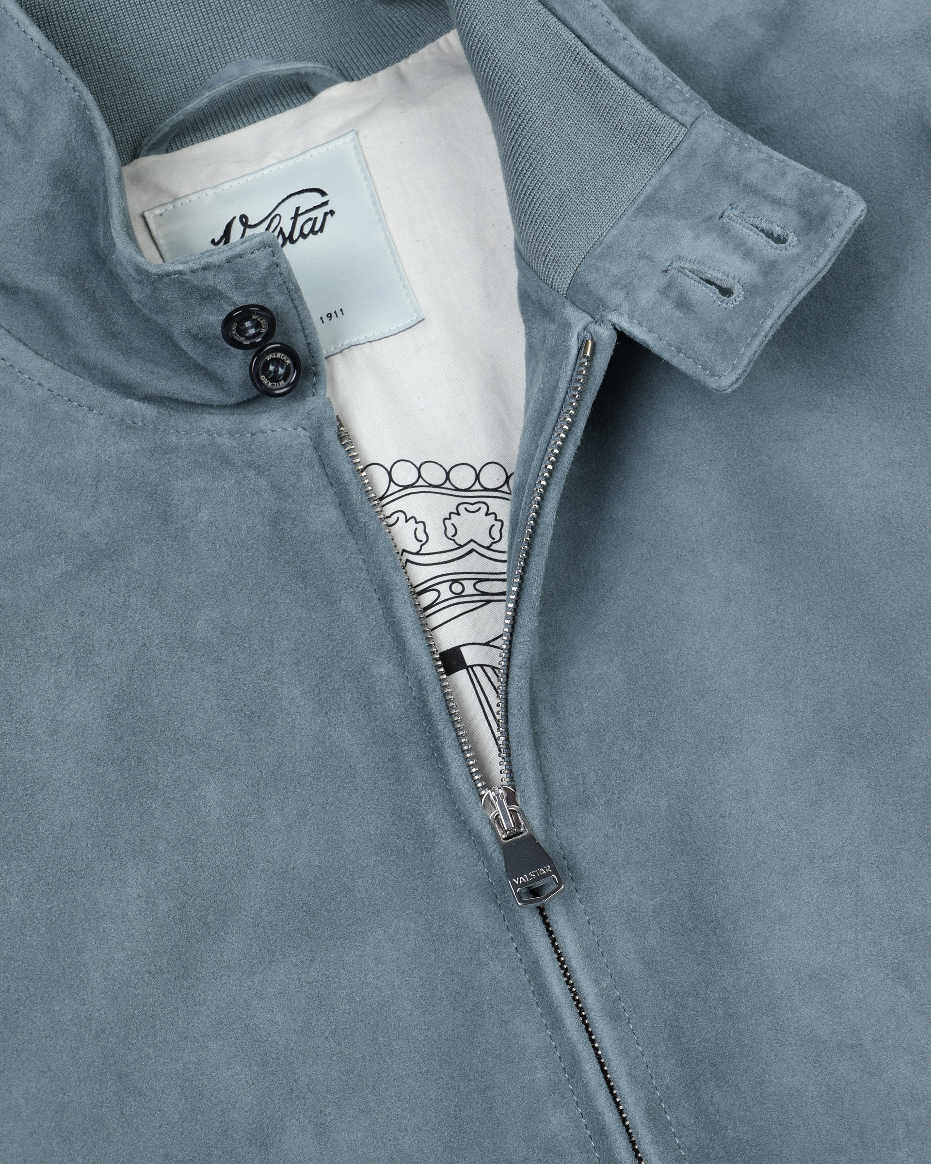 Giubbotto biker con zip in suede, foderato. Azzurro - Fiordo