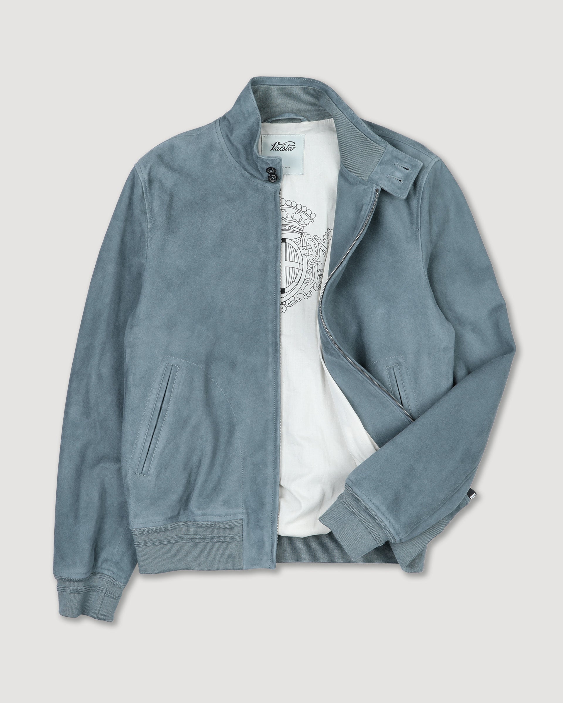 Lined zip jacket in suede leather. Light blue - Intese blue