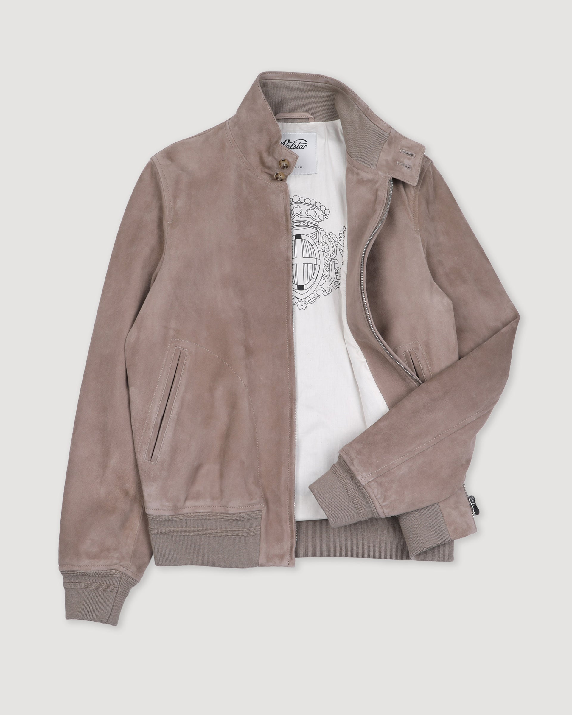 Giubbotto biker con zip in suede, foderato. Beige - Grege