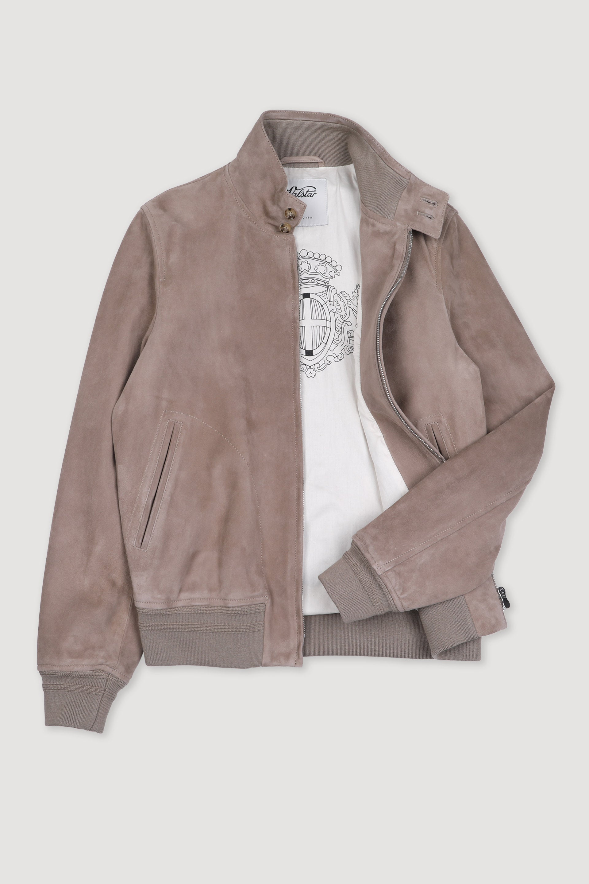 Giubbotto biker con zip in suede, foderato. Beige - Grege