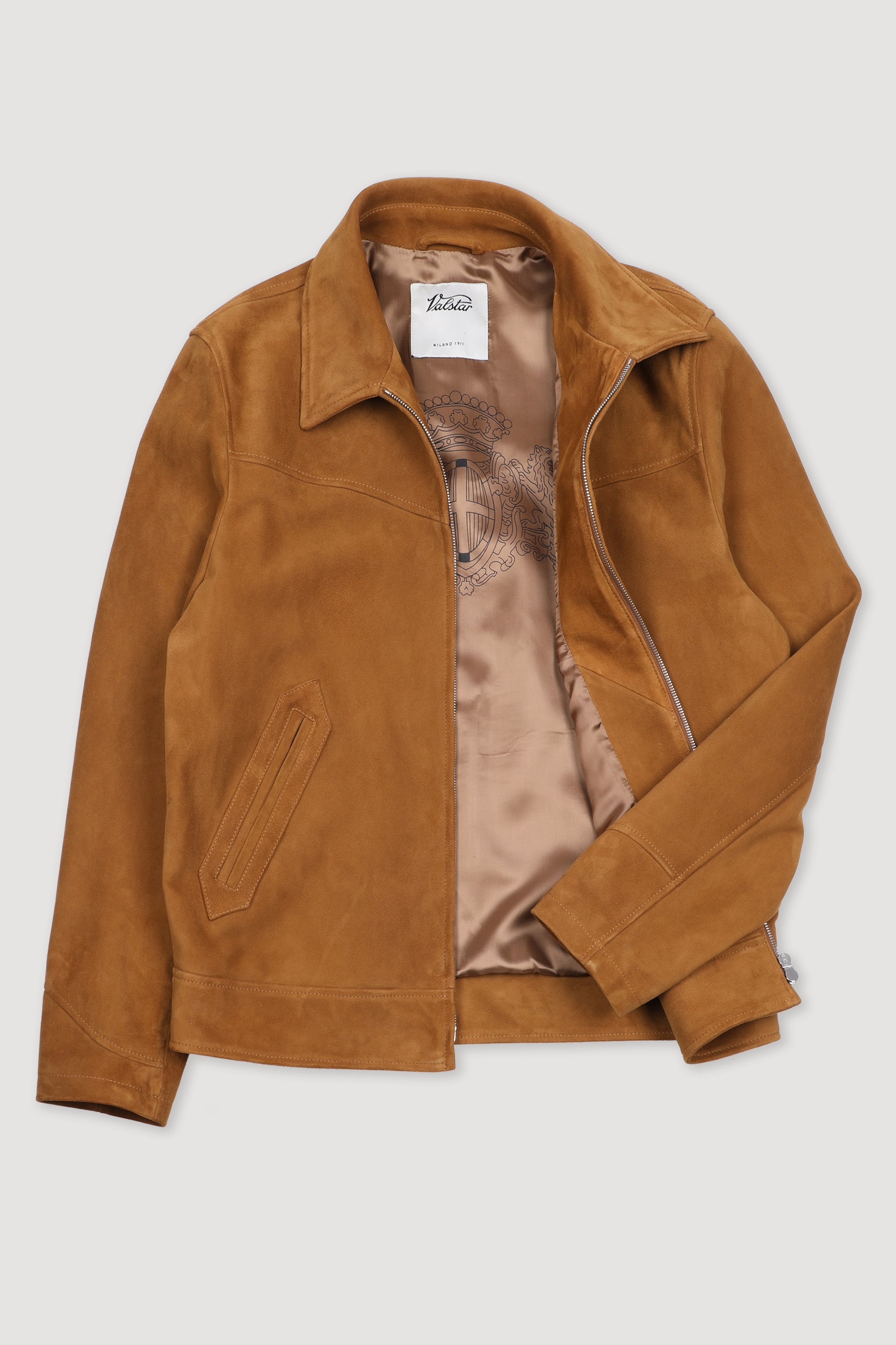 Lined jacket in suede leather with Western-style details. Brown - Ambr