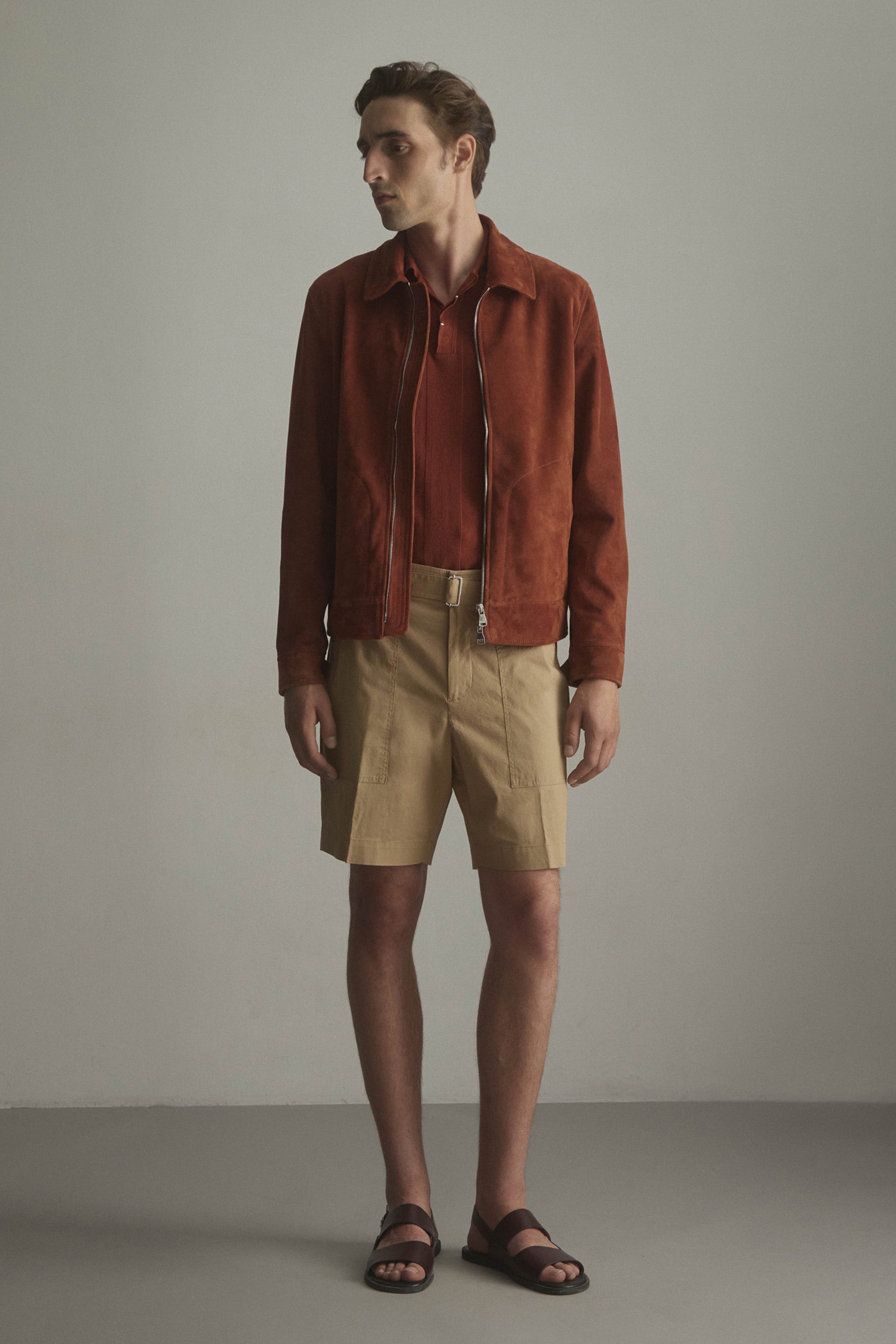GORDON, GIUBBOTTO MILITARE, SFODERATO, LIGHT SOFT SUEDE - Terra di siena