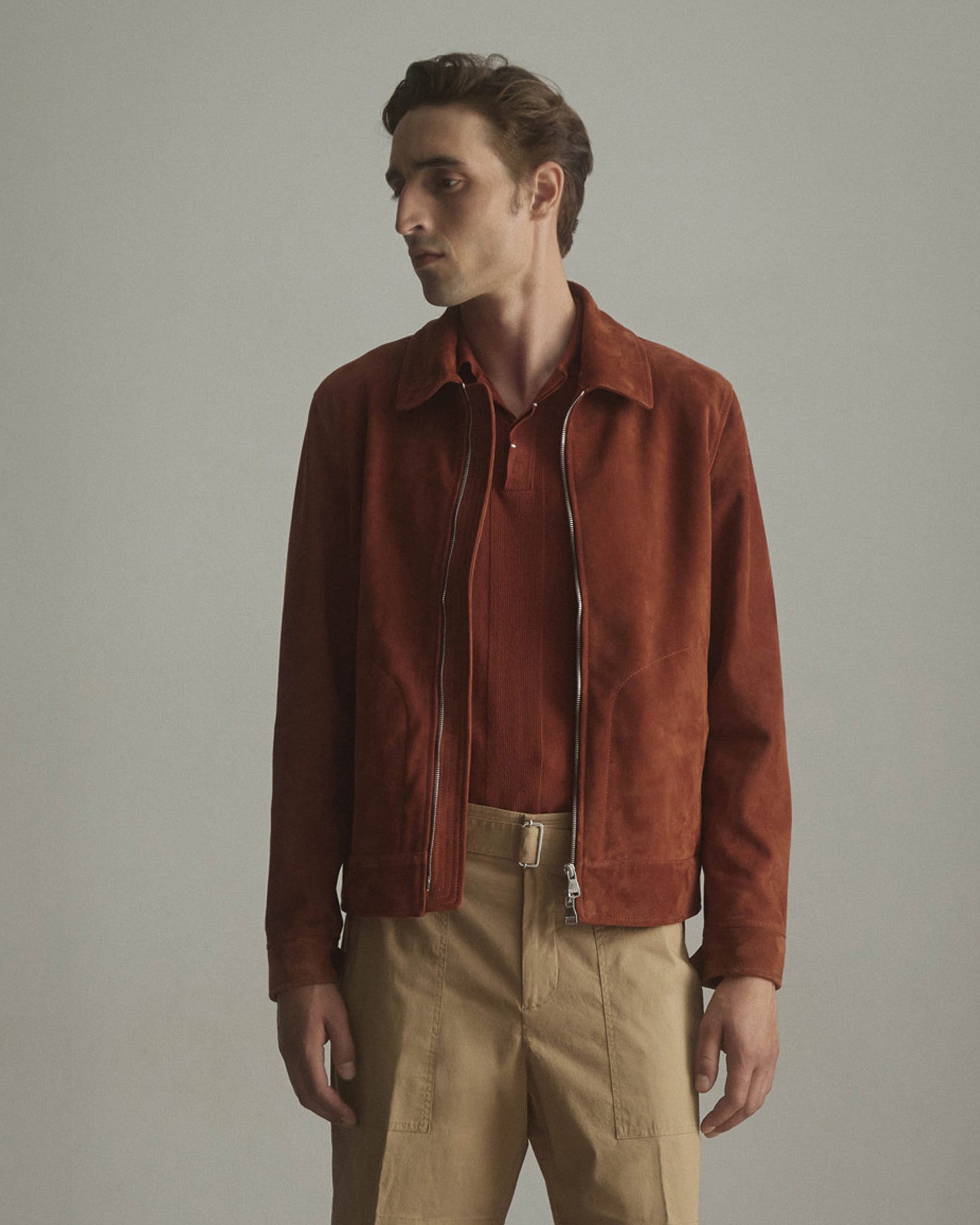 Giubbotto Gordon con zip in suede, sfoderato. Arancione - Terra di siena