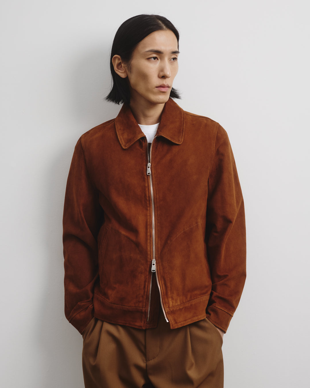 Gordon unlined zip jacket in suede leather. Brown - Sandal