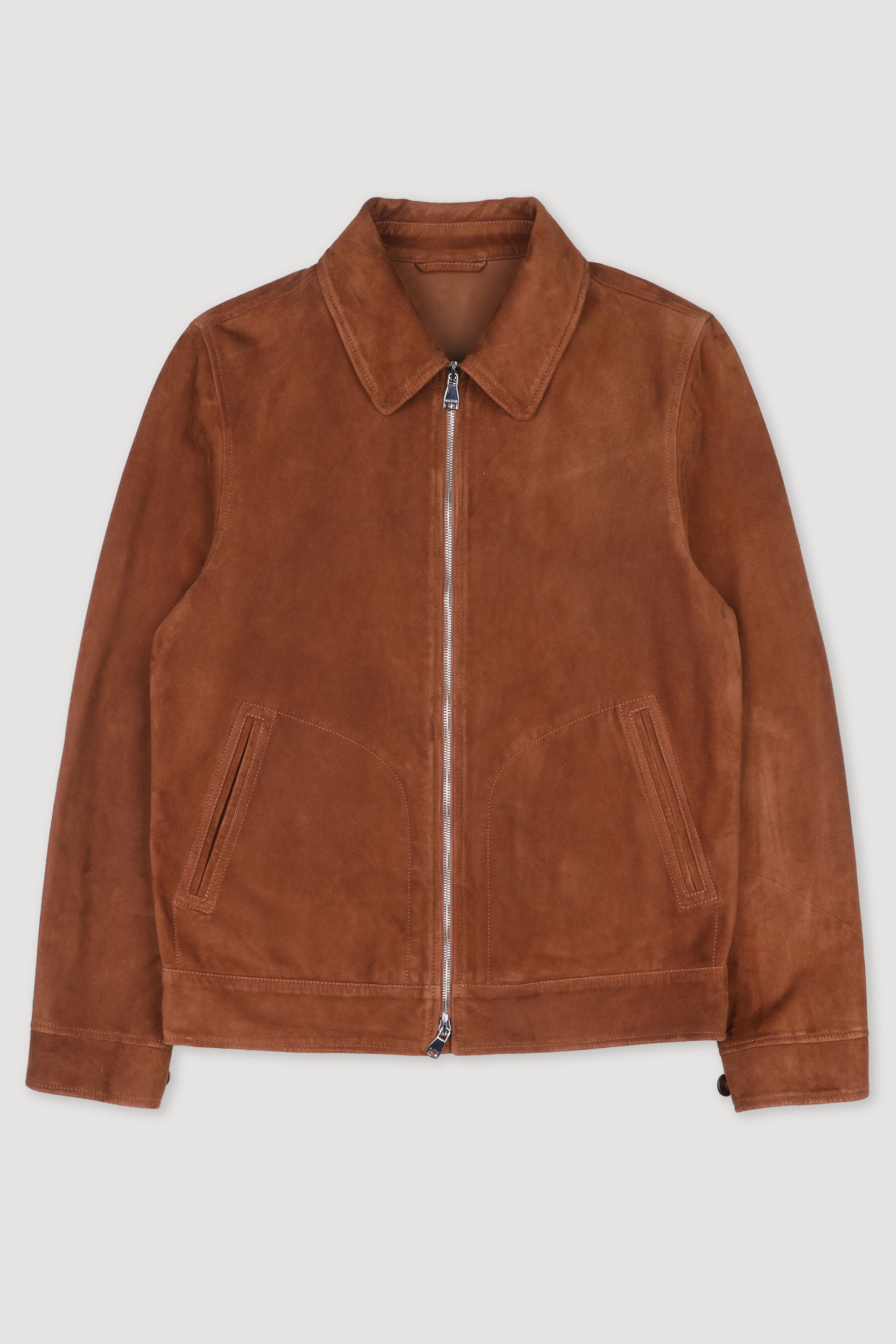 Gordon unlined zip jacket in suede leather. Brown - Sandal