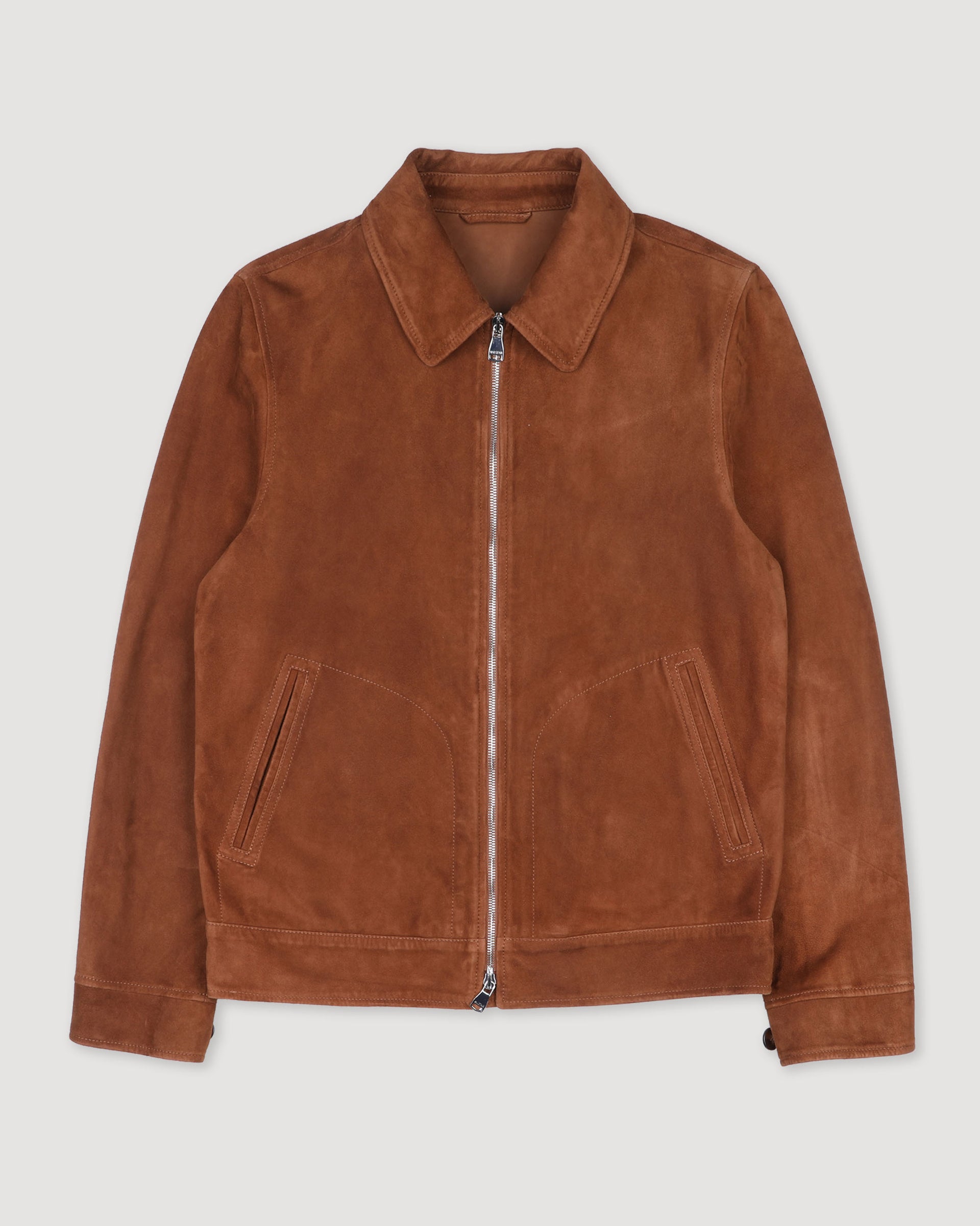 Gordon unlined zip jacket in suede leather. Brown - Sandal