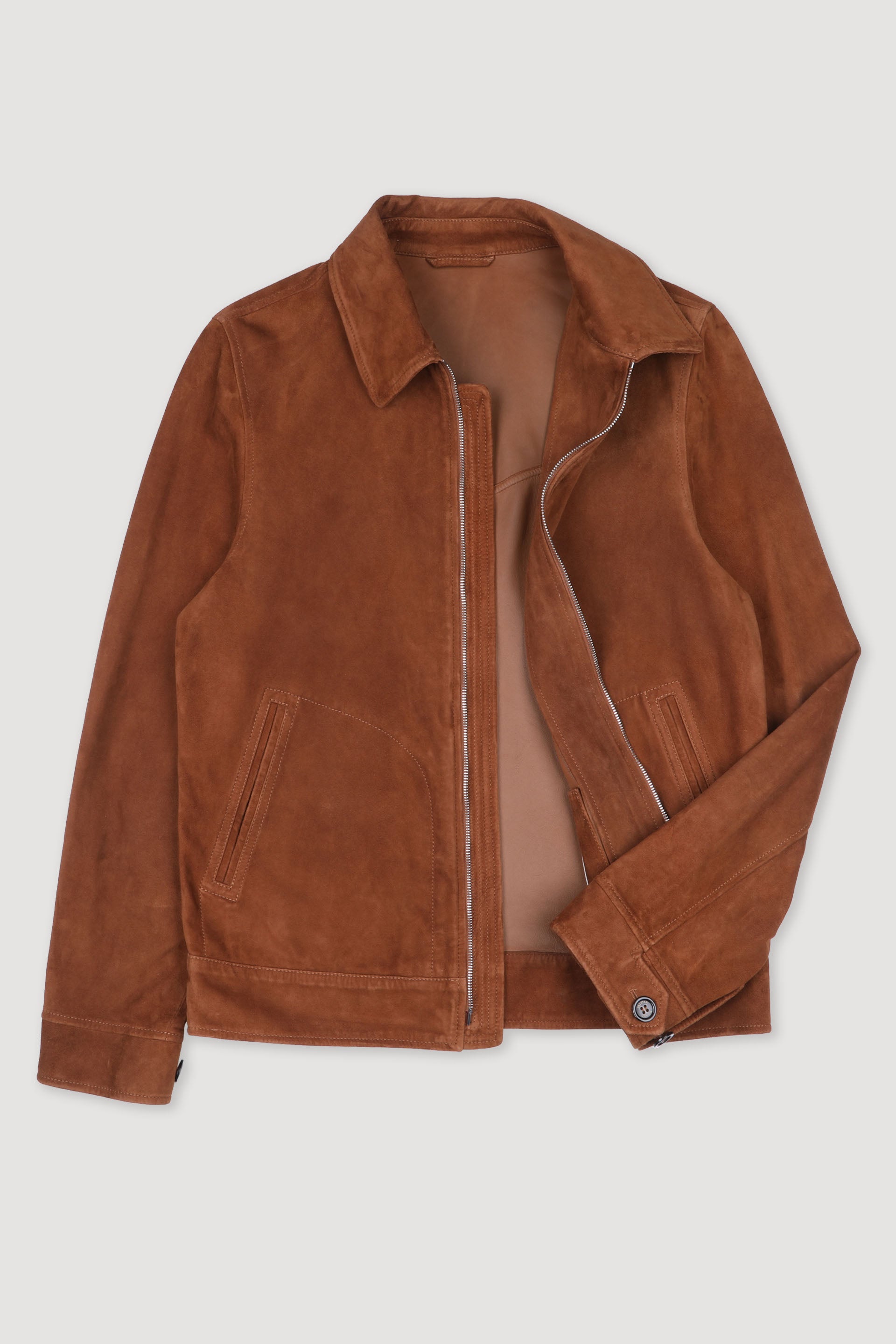 Gordon unlined zip jacket in suede leather. Brown - Sandal