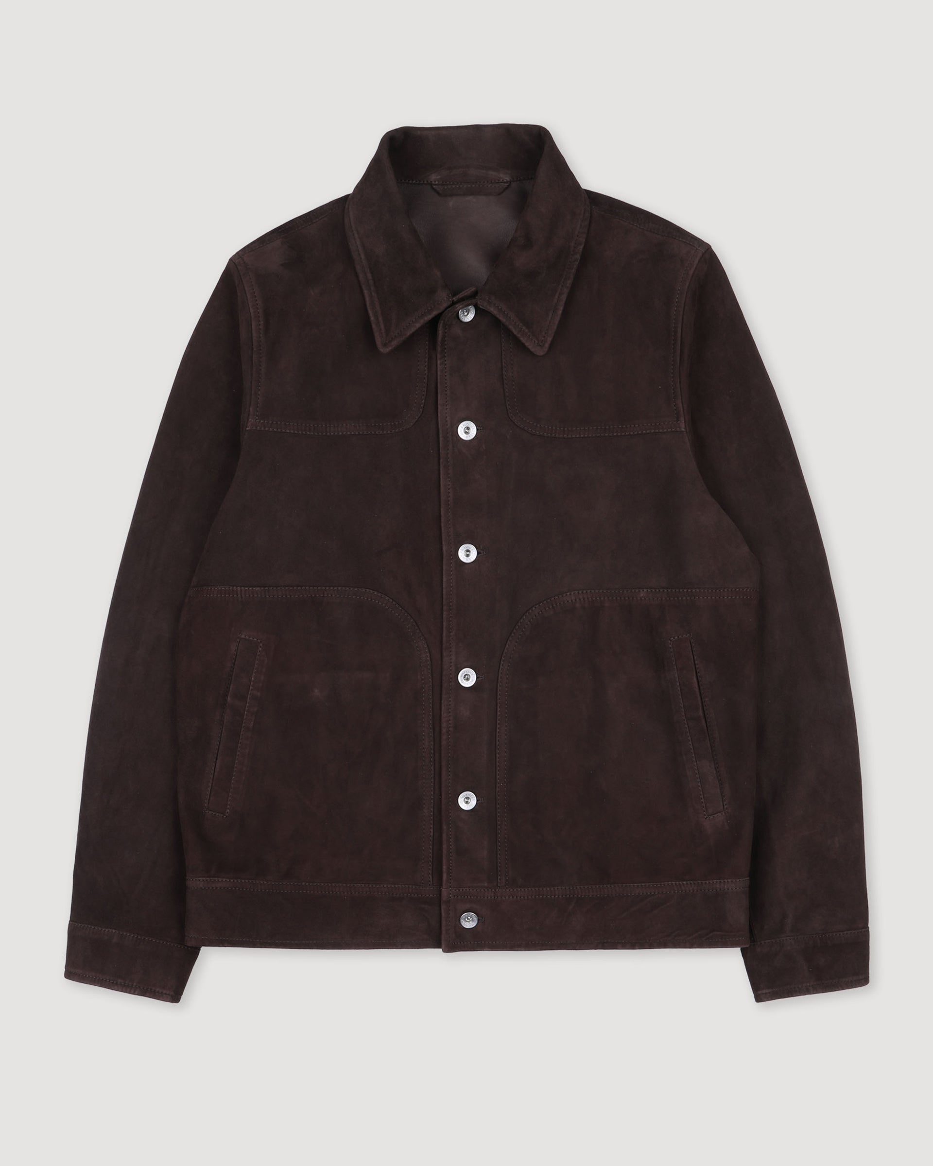 Trucker jacket Presley in suede, sfoderato. Marrone - Caffè