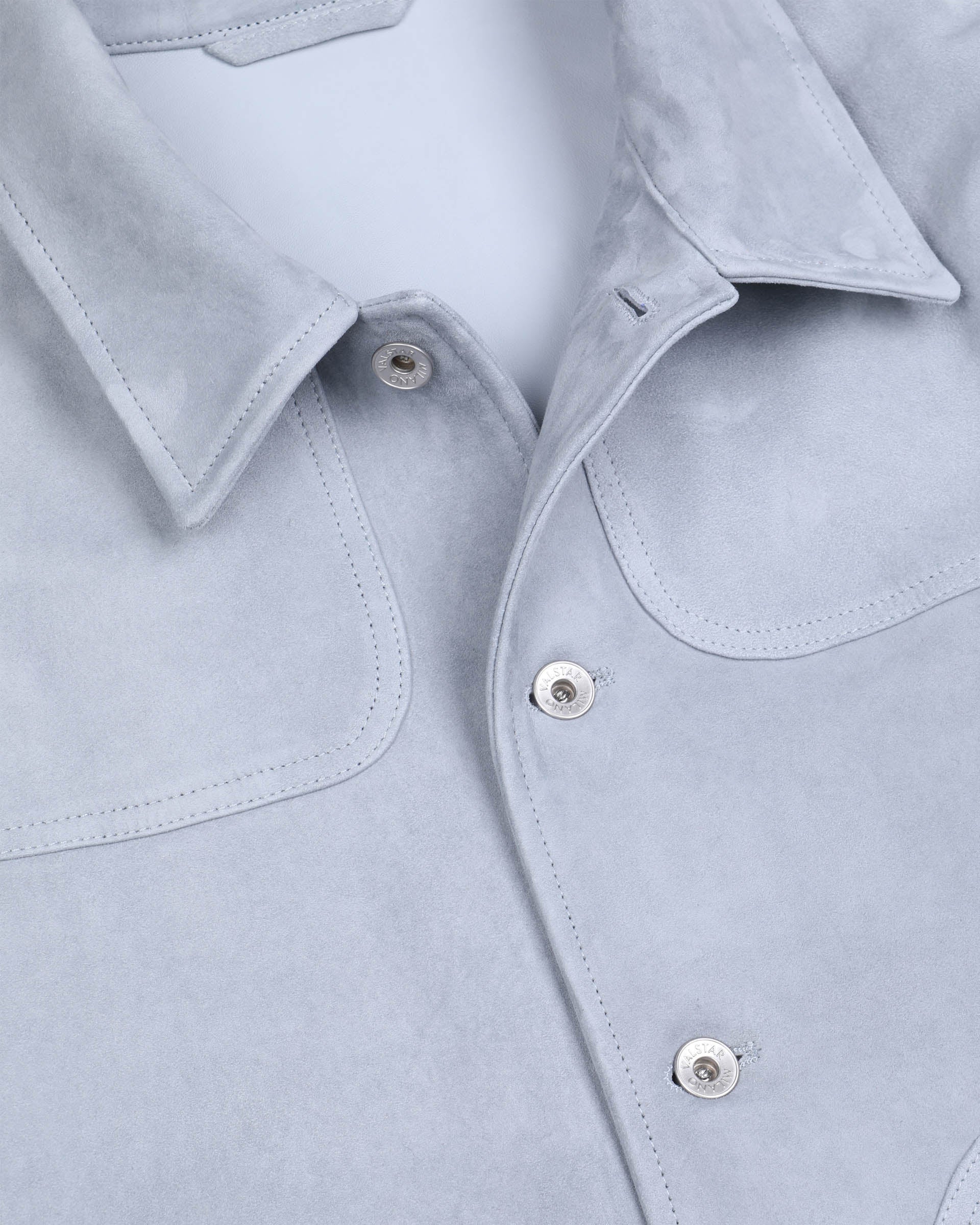 Trucker jacket Presley in suede, sfoderato. Azzurro - Frost