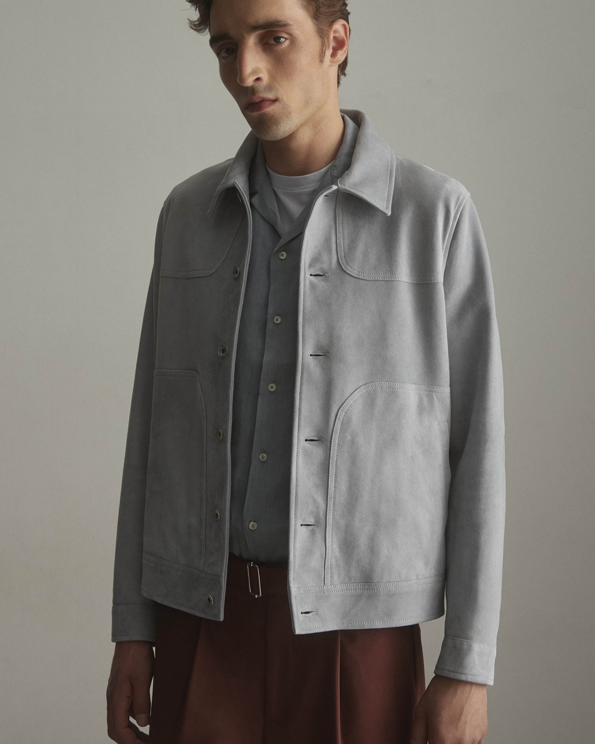 Trucker jacket Presley in suede, sfoderato. Azzurro - Frost