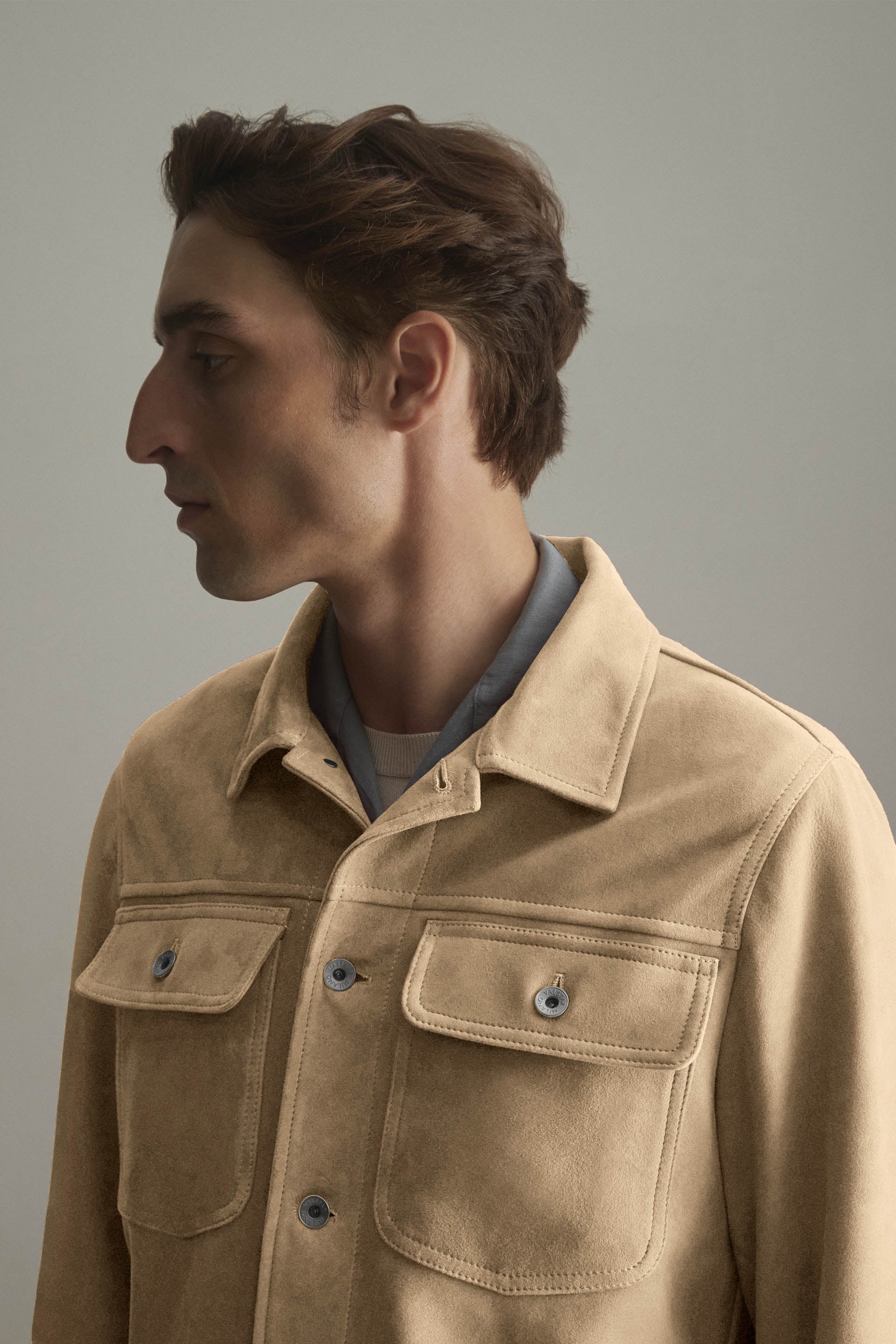 MATTY GIACCA OVERSHIRT , SFODERATA, LIGHT SOFT SUEDE - Almond