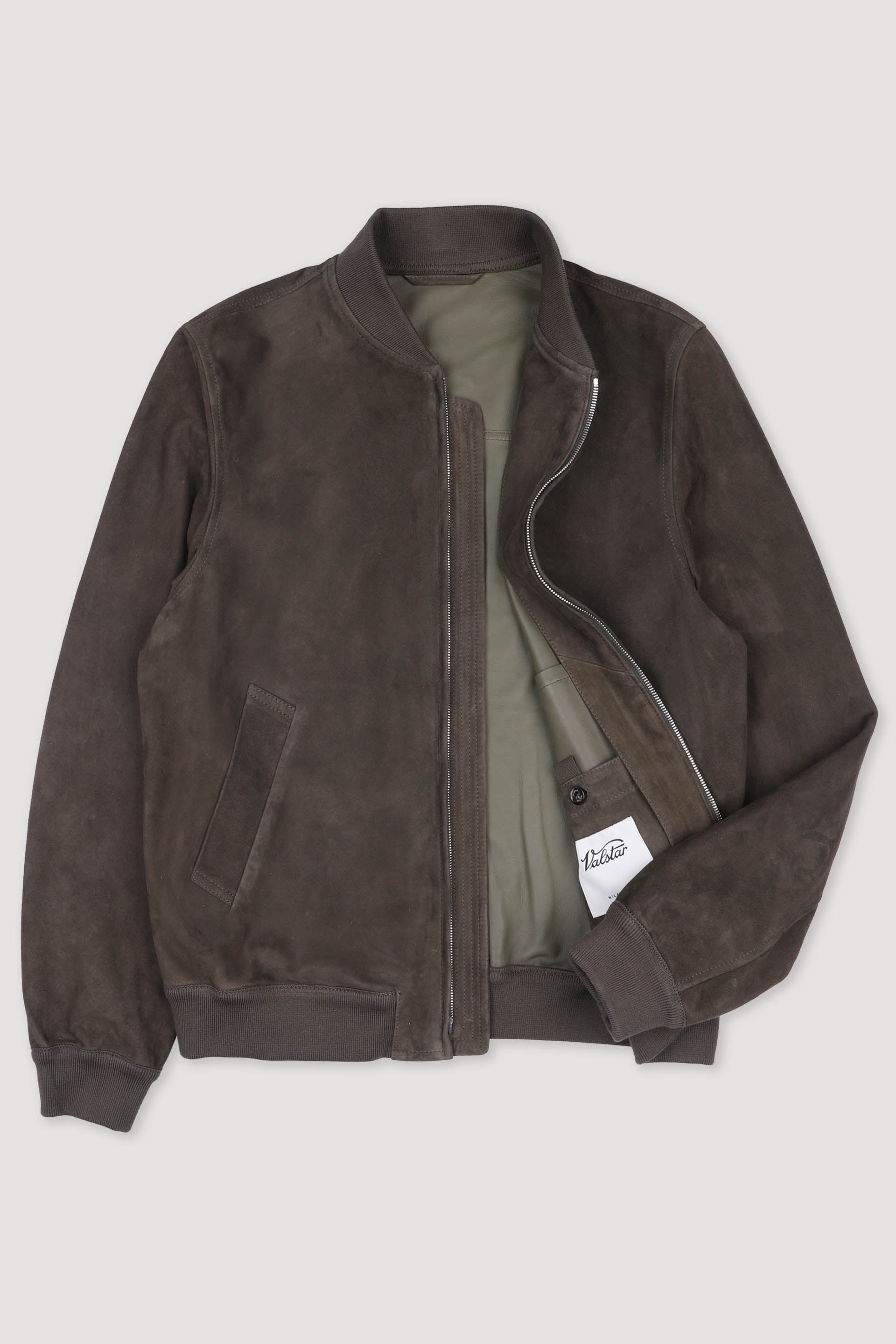 Unlined bomber Jacket in suede leather. Green - Muschio