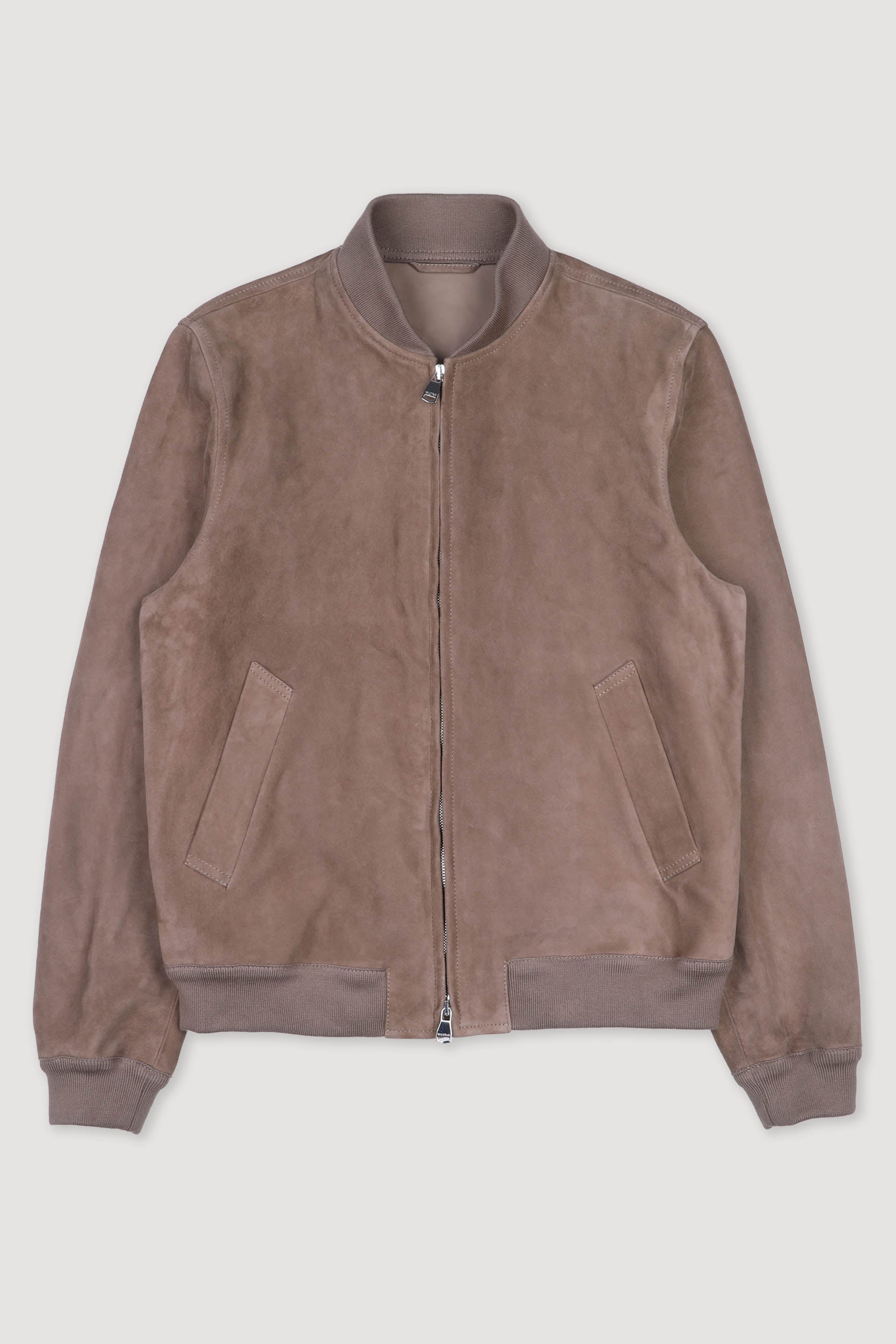 GIUBBOTTO BOMBER, SFODERATO, LIGHT SOFT SUEDE - Grege