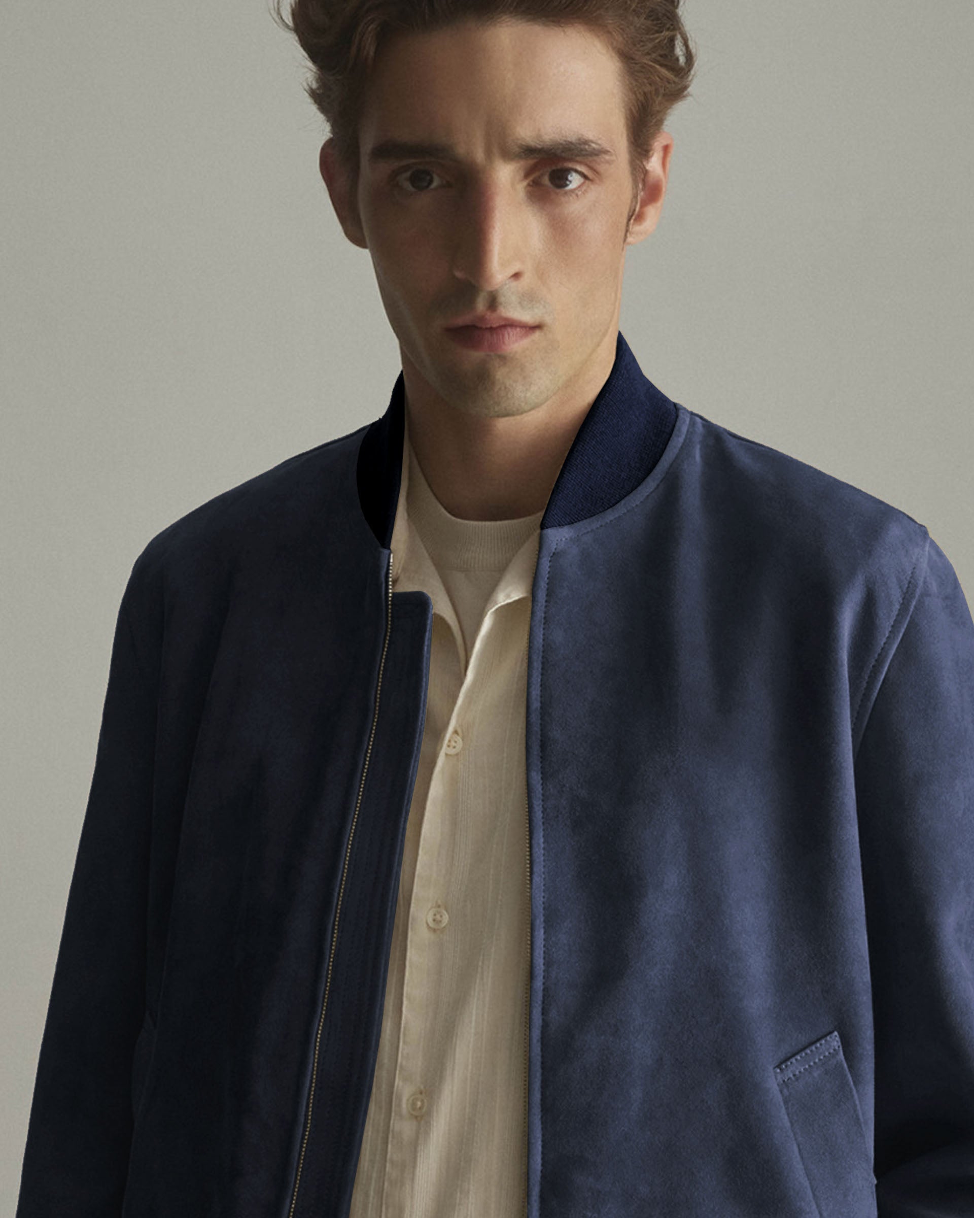 Giubbotto bomber in suede, sfoderato. Blue - Aquarium