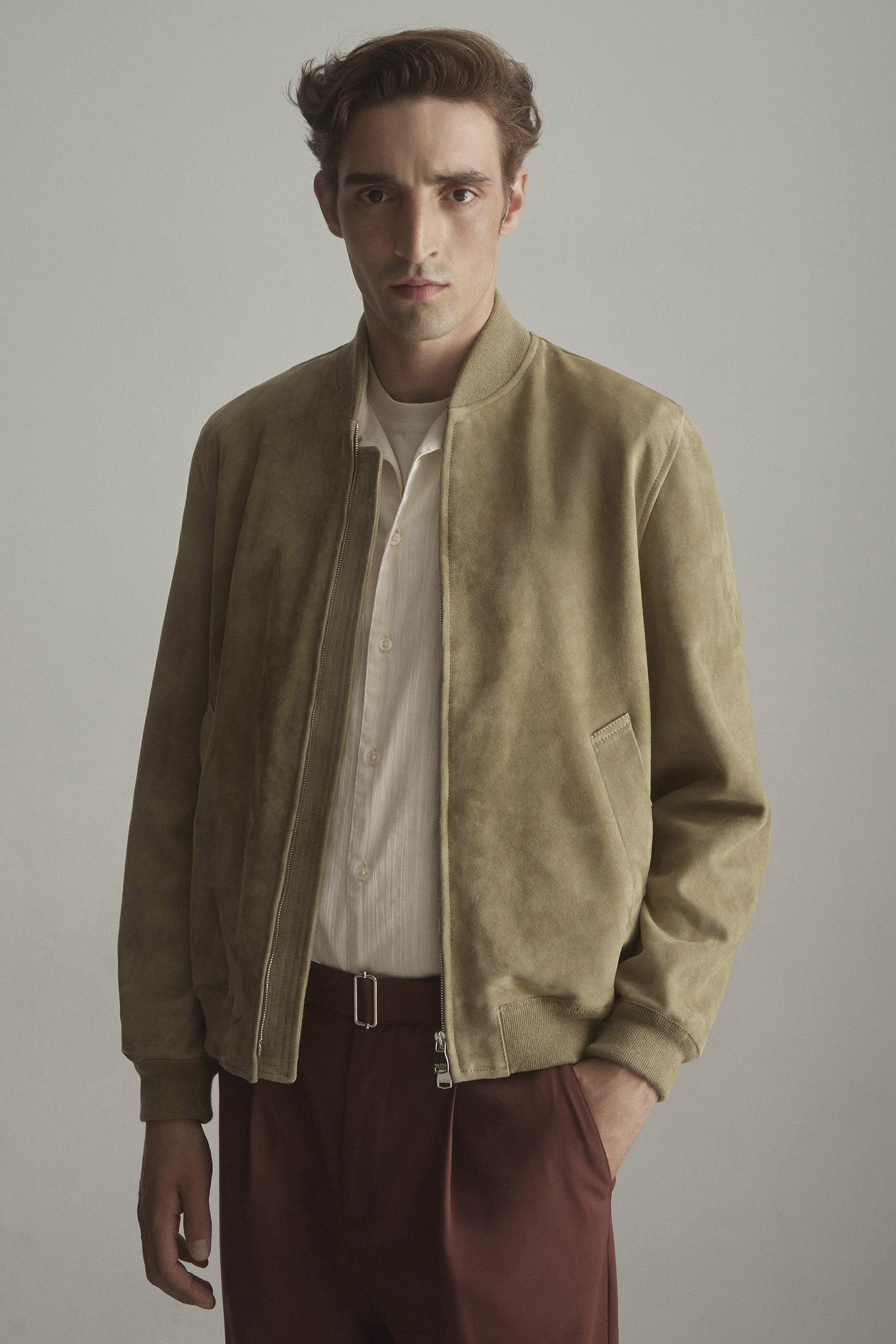 GIUBBOTTO BOMBER, SFODERATO, LIGHT SOFT SUEDE - Cumino