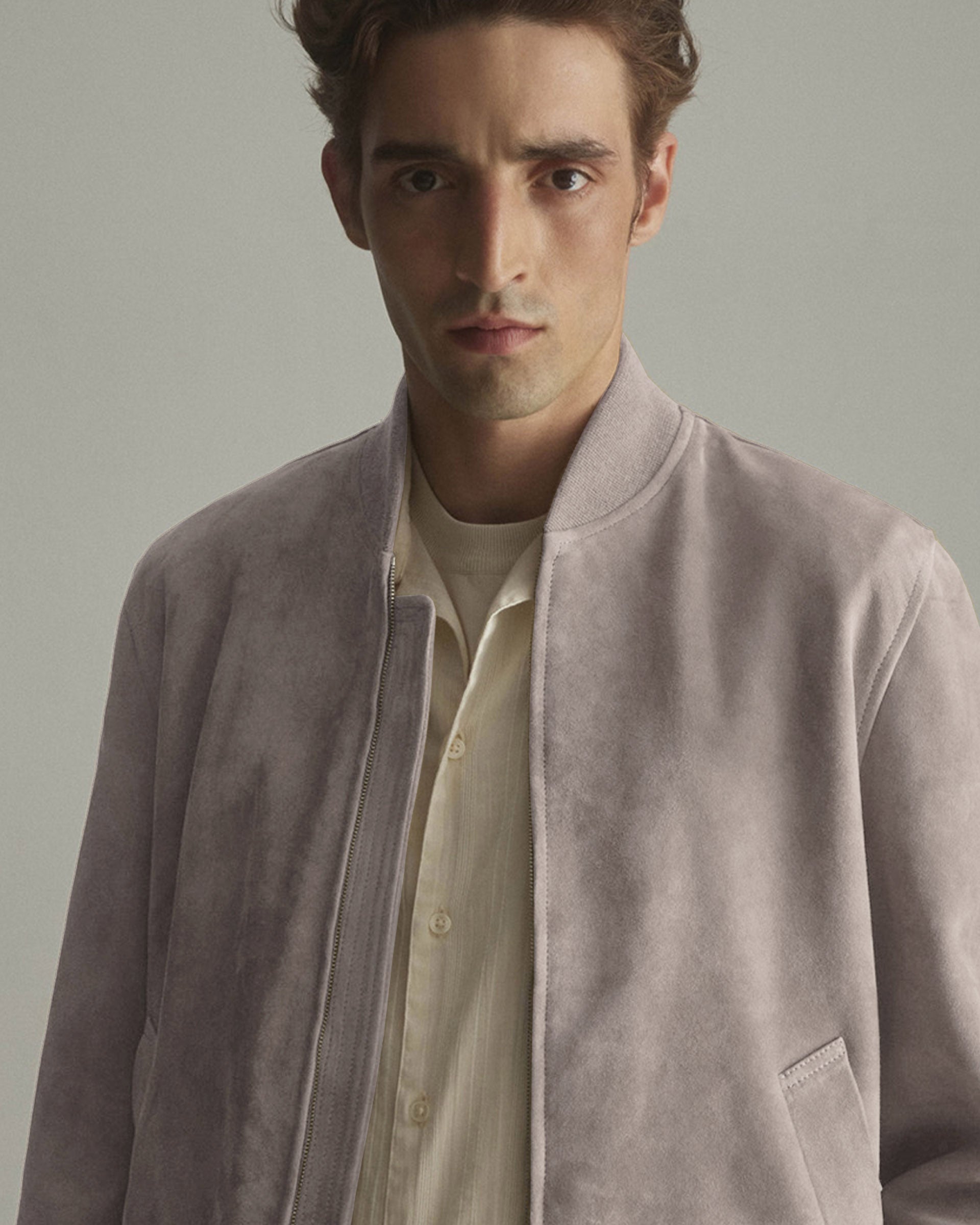 Giubbotto bomber in suede, sfoderato. Beige - Canvas