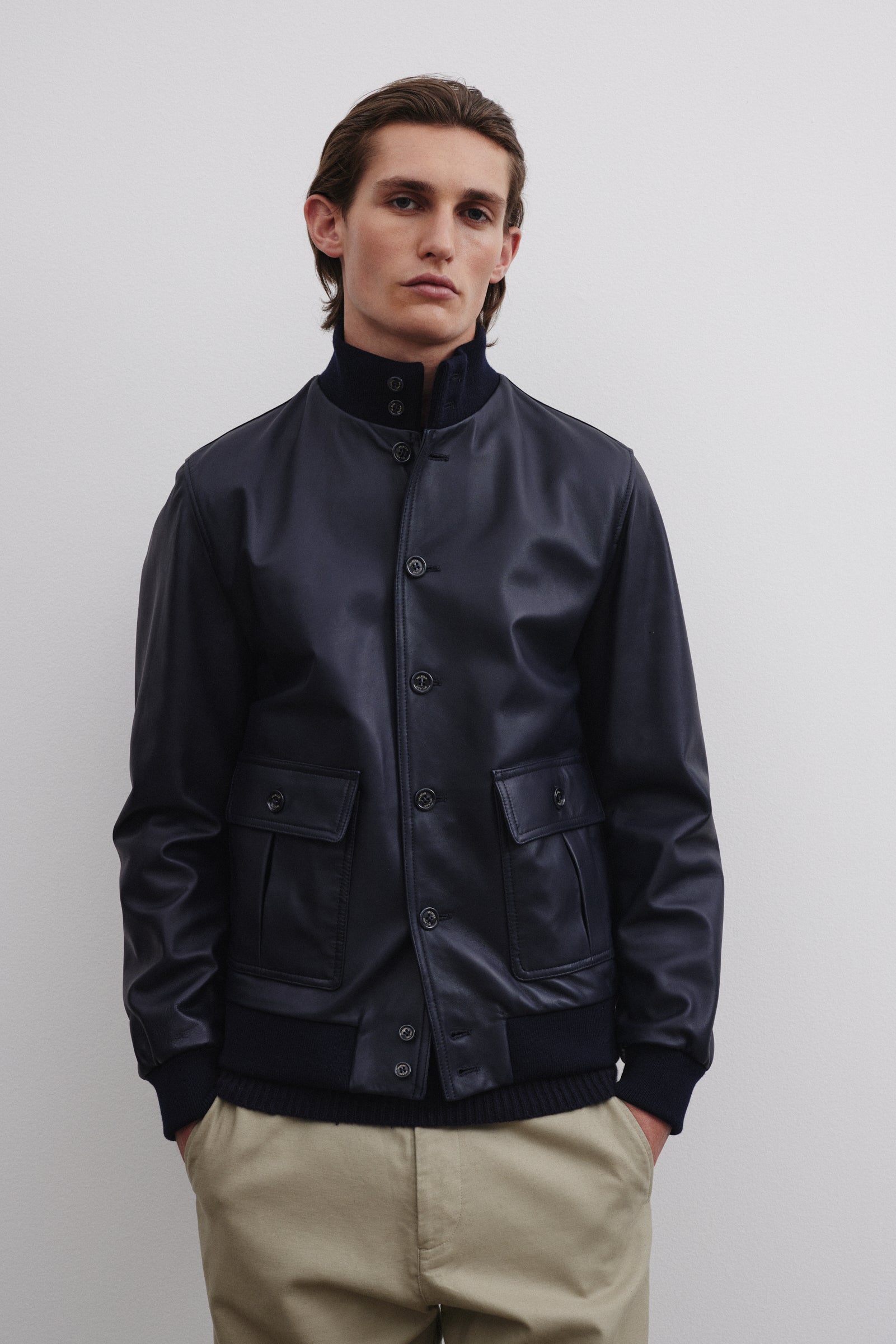 Lined Valstarino jacket in nappa leather. Blue - Navy