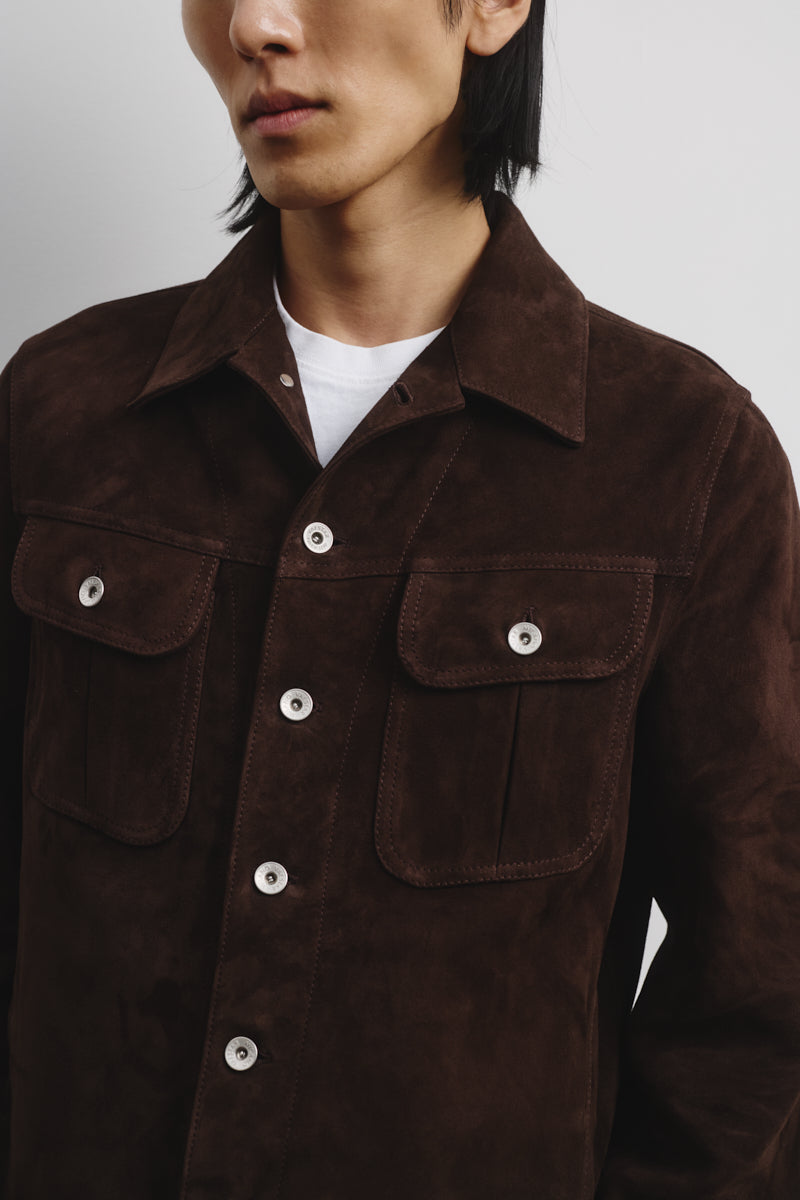 Giubbotto trucker Davis in suede, sfoderato. Marrone - Caffè