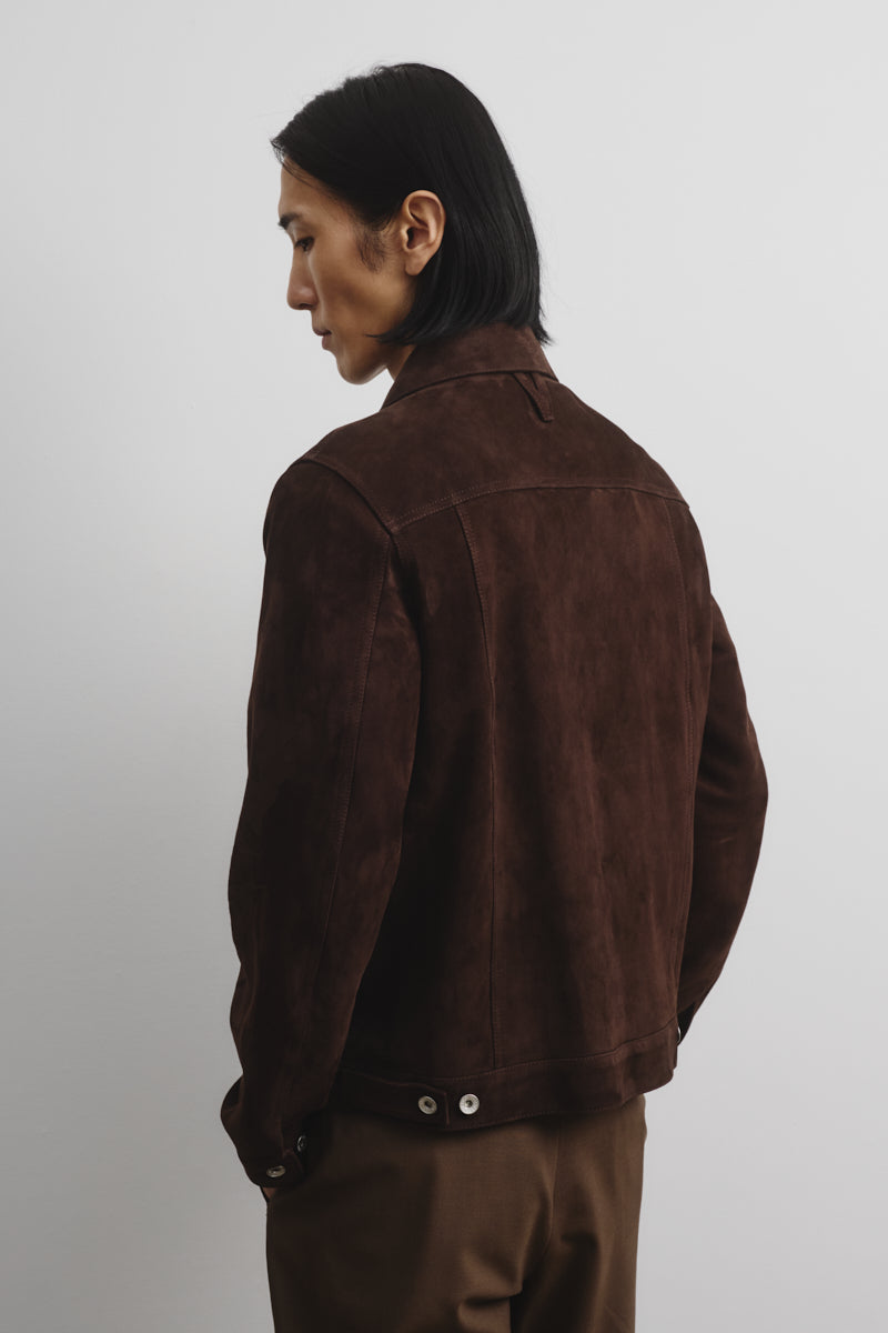 Giubbotto trucker Davis in suede, sfoderato. Marrone - Caffè