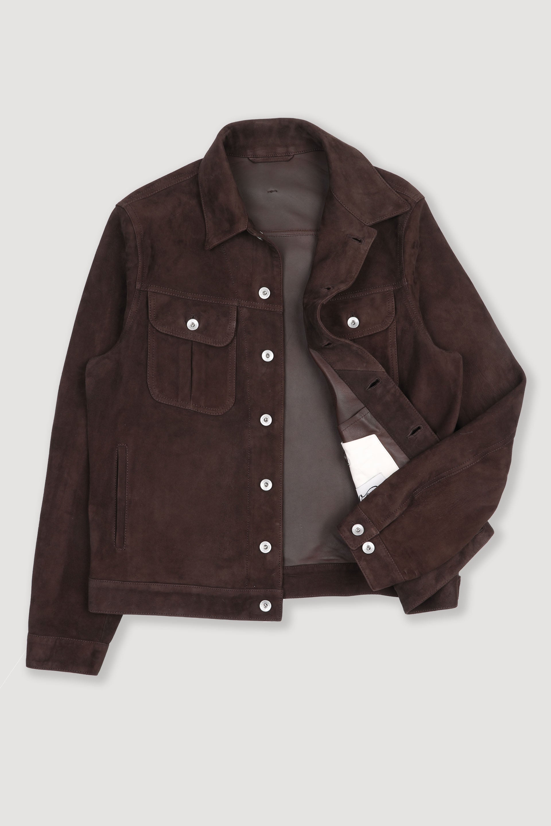 Giubbotto trucker Davis in suede, sfoderato. Marrone - Caffè
