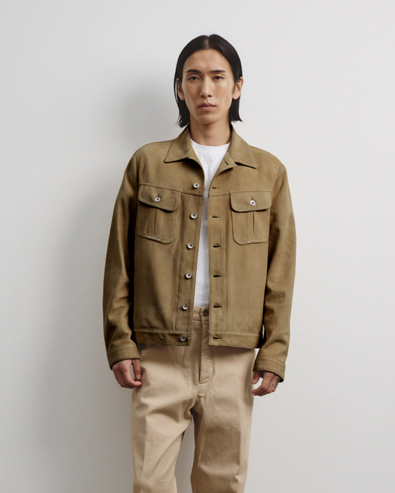 Giubbotto trucker Davis in suede, sfoderato. Verde - Soldier