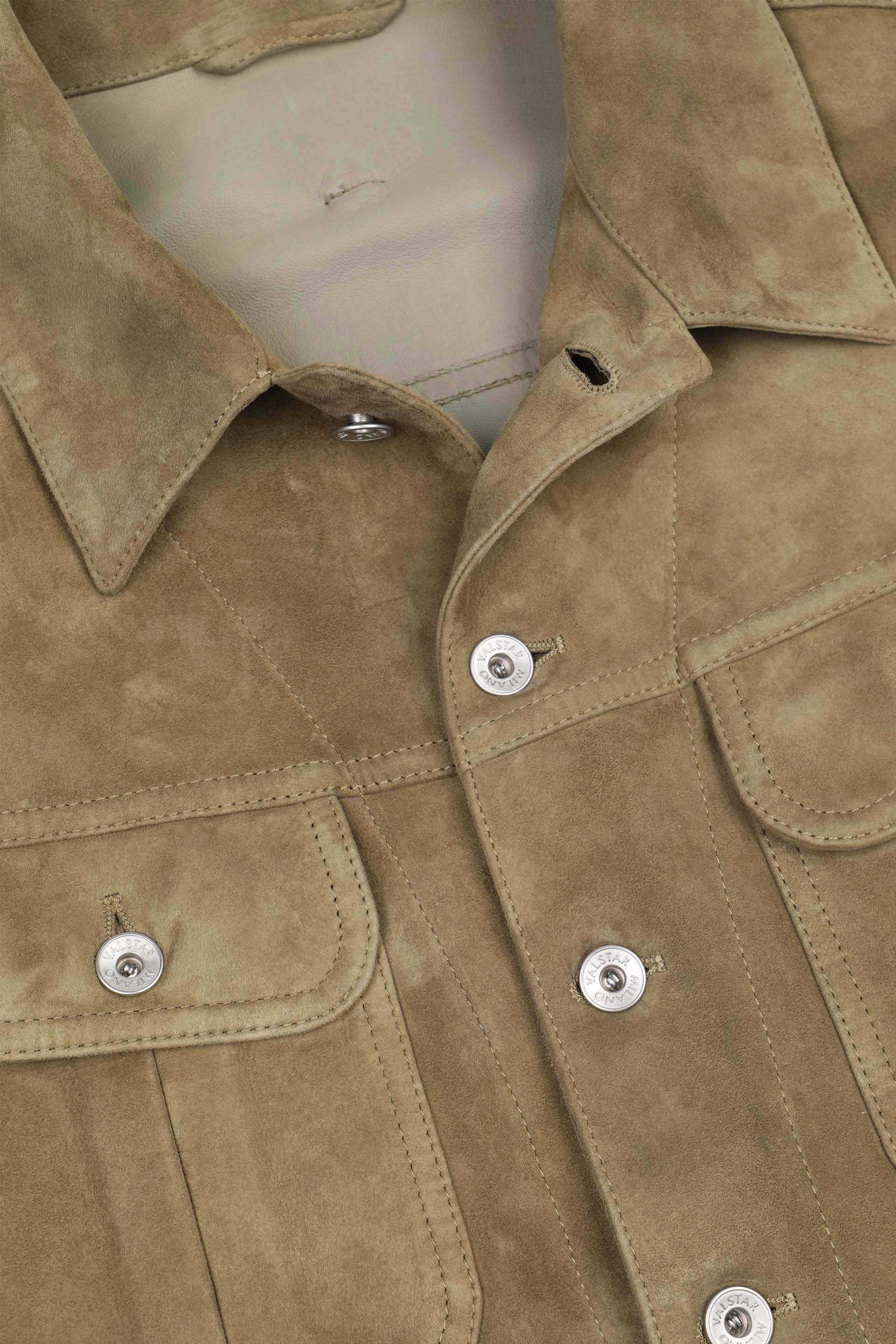 Giubbotto trucker Davis in suede, sfoderato. Verde - Soldier