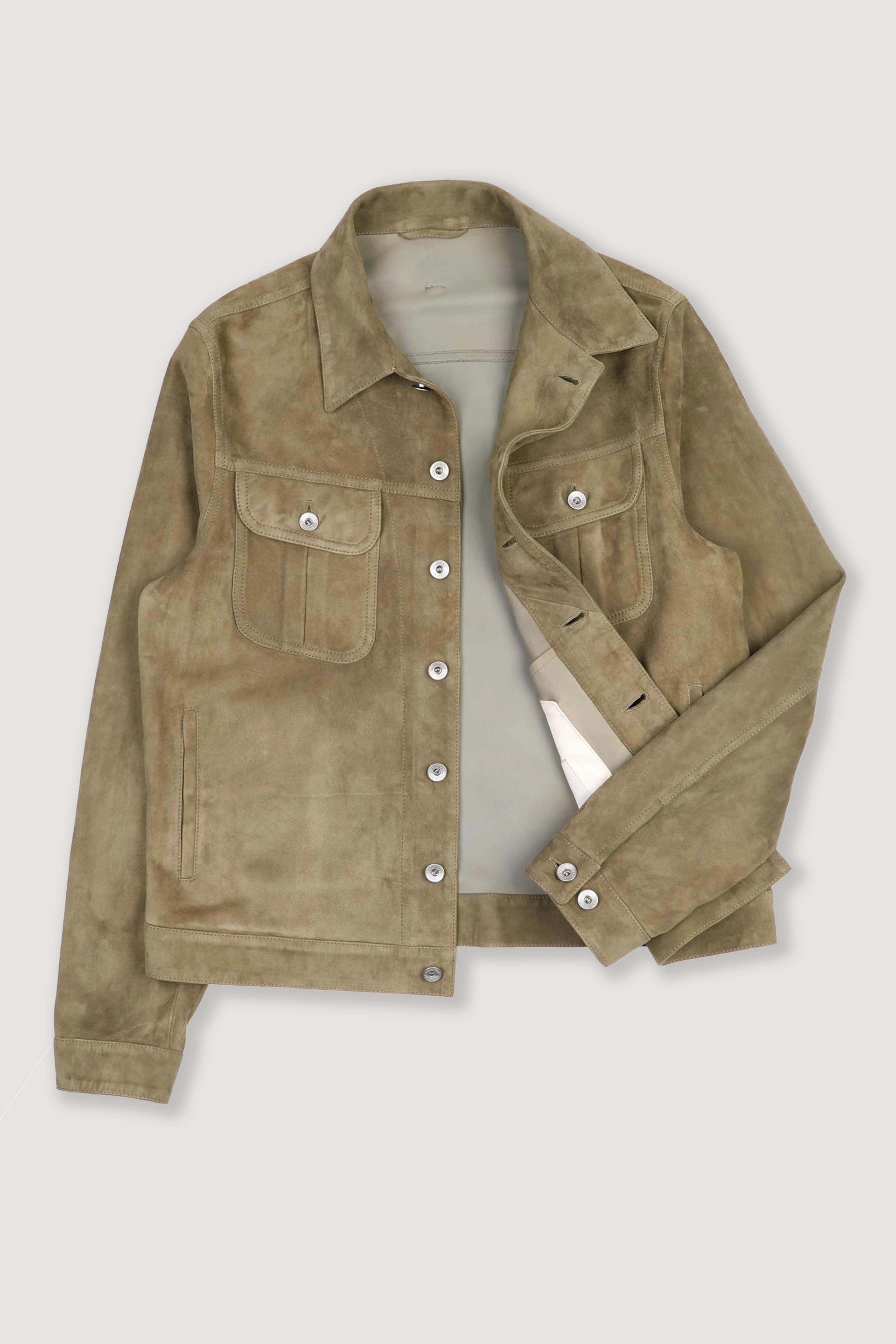 Giubbotto trucker Davis in suede, sfoderato. Verde - Soldier