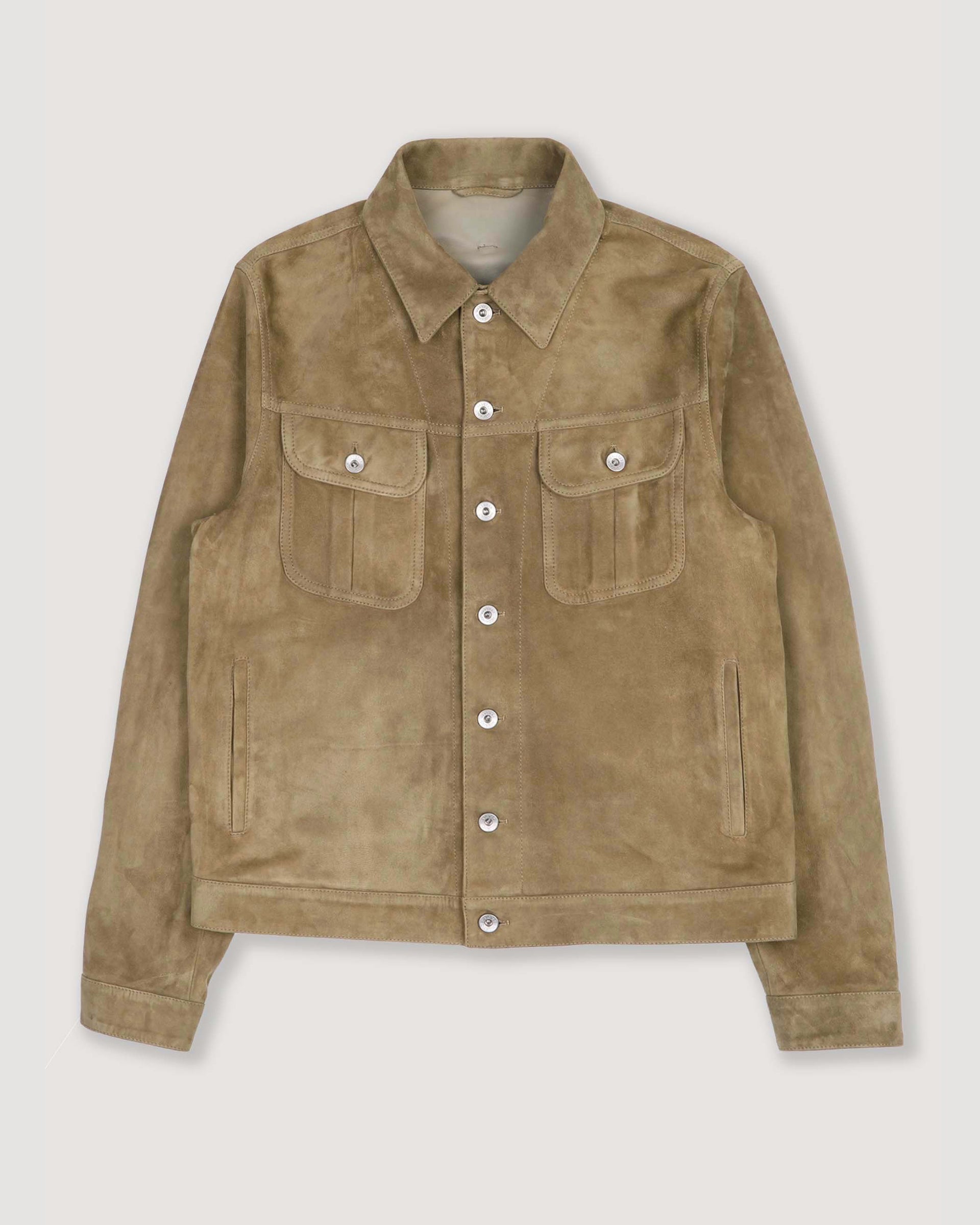 Giubbotto trucker Davis in suede, sfoderato. Verde - Soldier