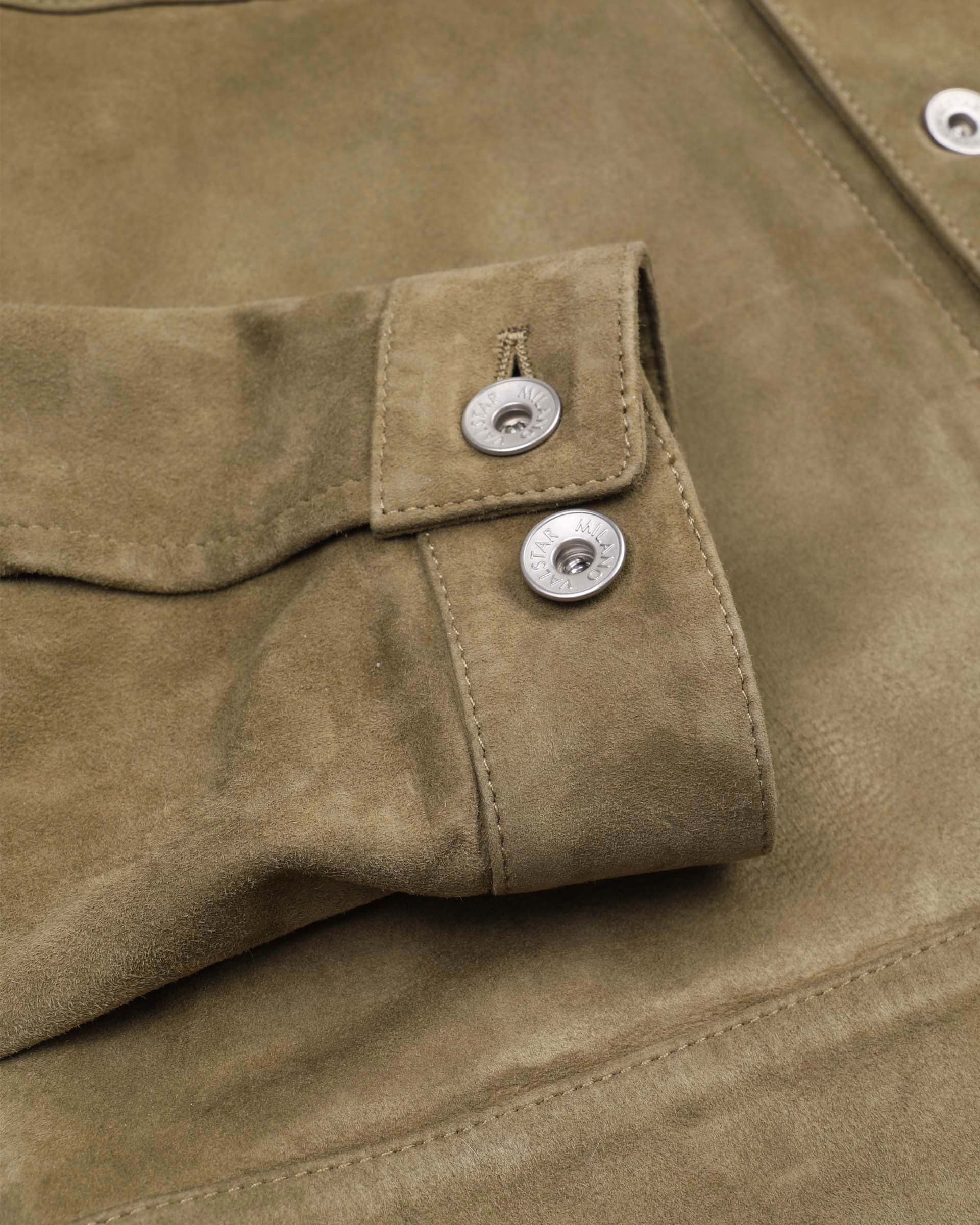 Giubbotto trucker Davis in suede, sfoderato. Verde - Soldier