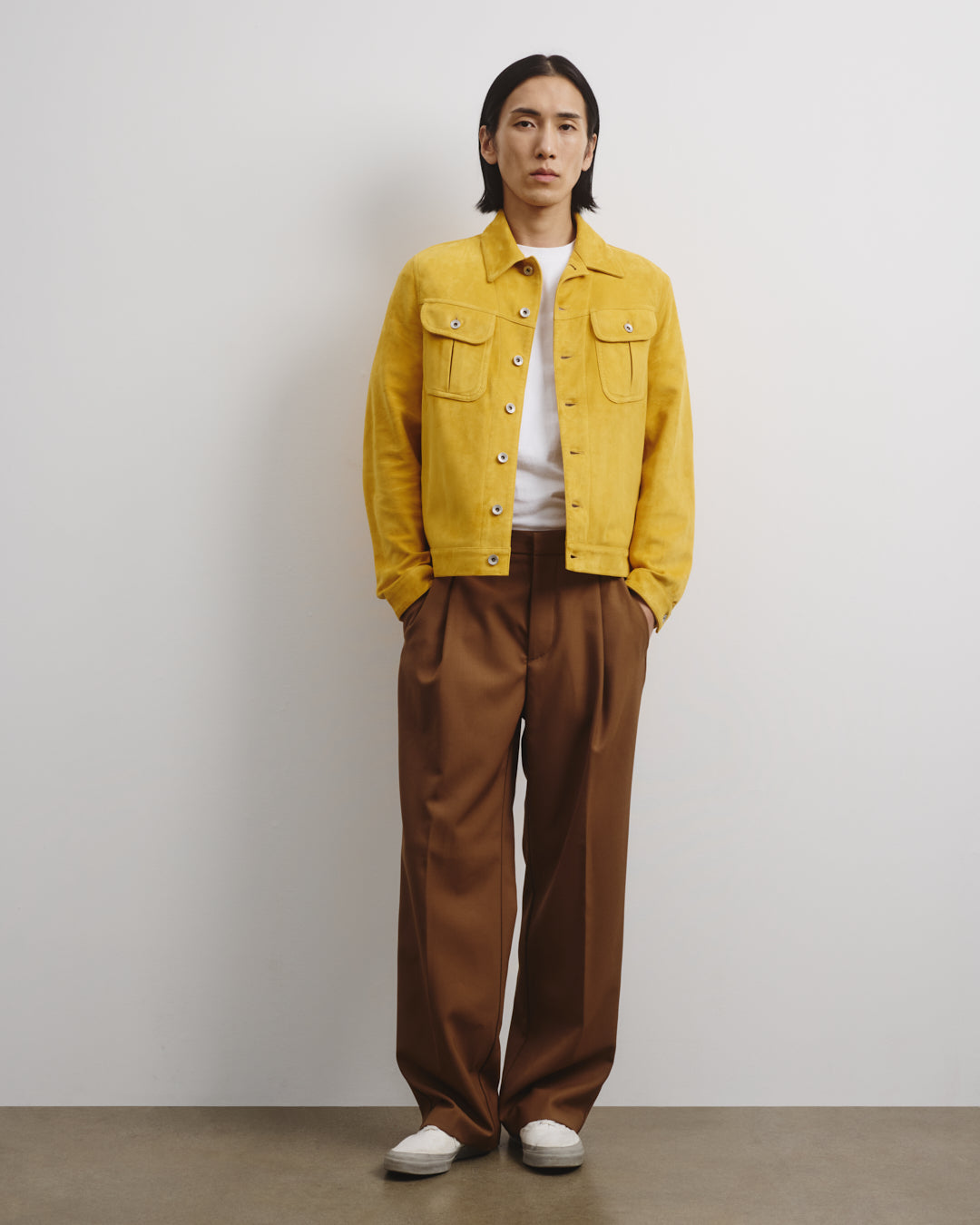 Giubbotto trucker Davis in suede, sfoderato. Giallo - Barley