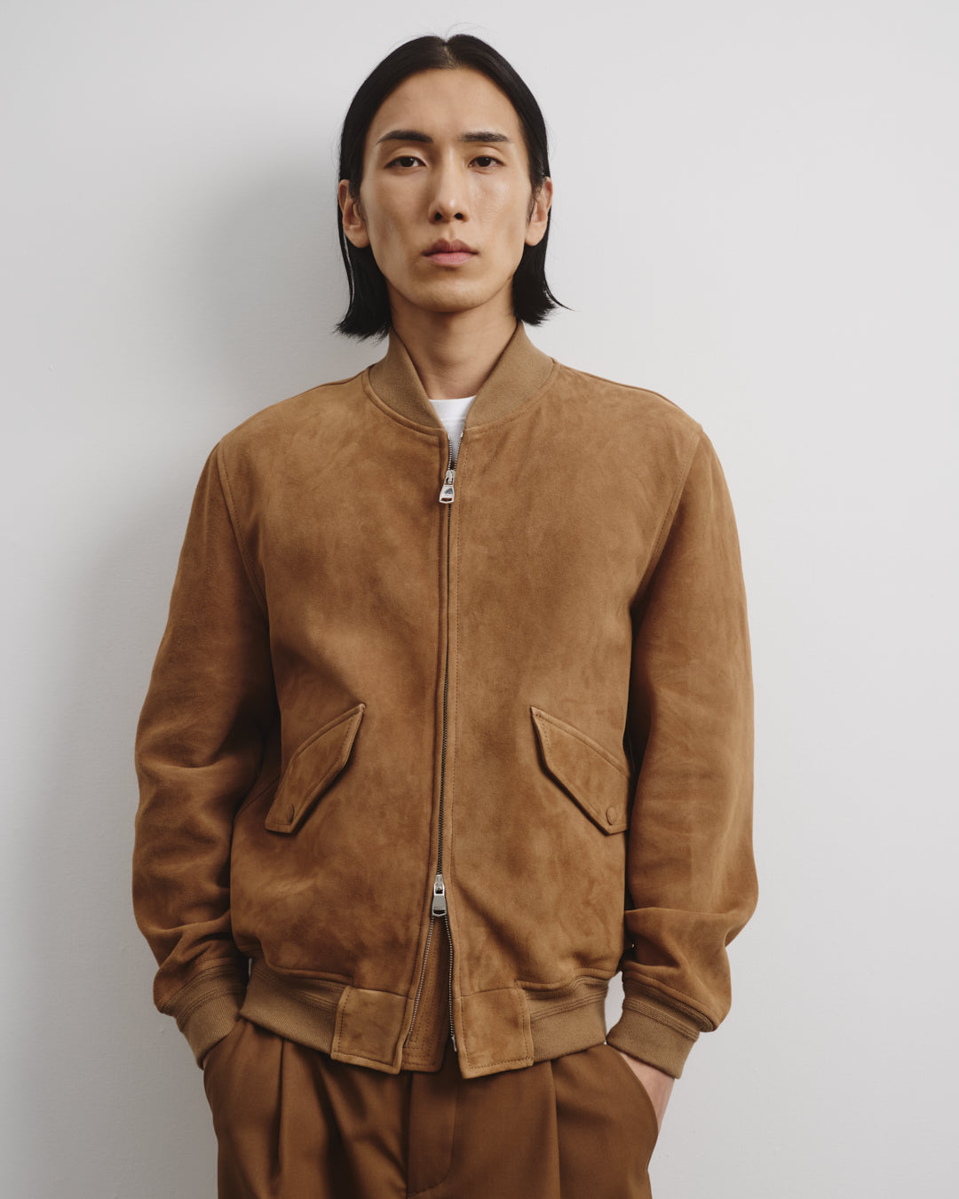 Sergent unlined bomber jacket in suede leather. Beige - Arachide