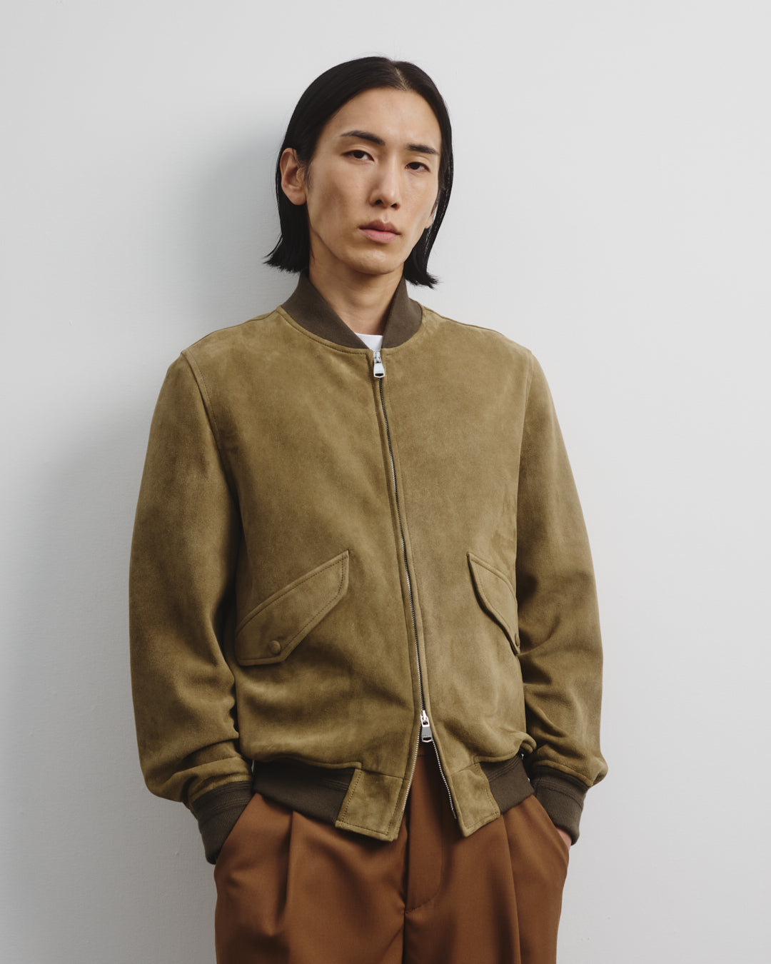 Giubbotto bomber Sergent in suede, sfoderato. Verde - Soldier