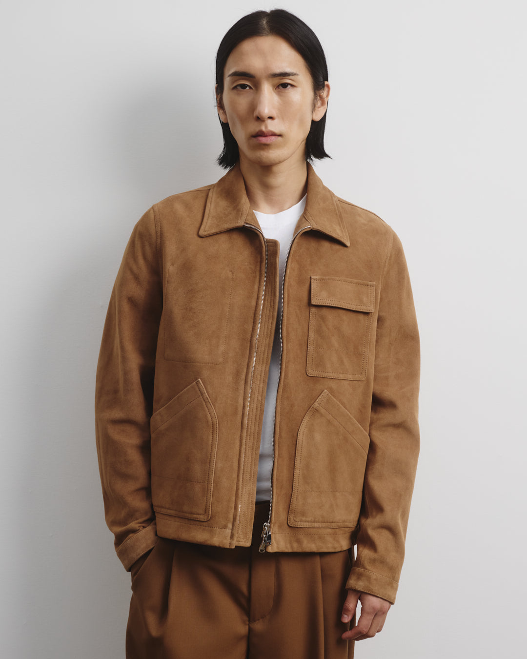 Brad unlined zip jacket in suede leather. Beige - Arachide